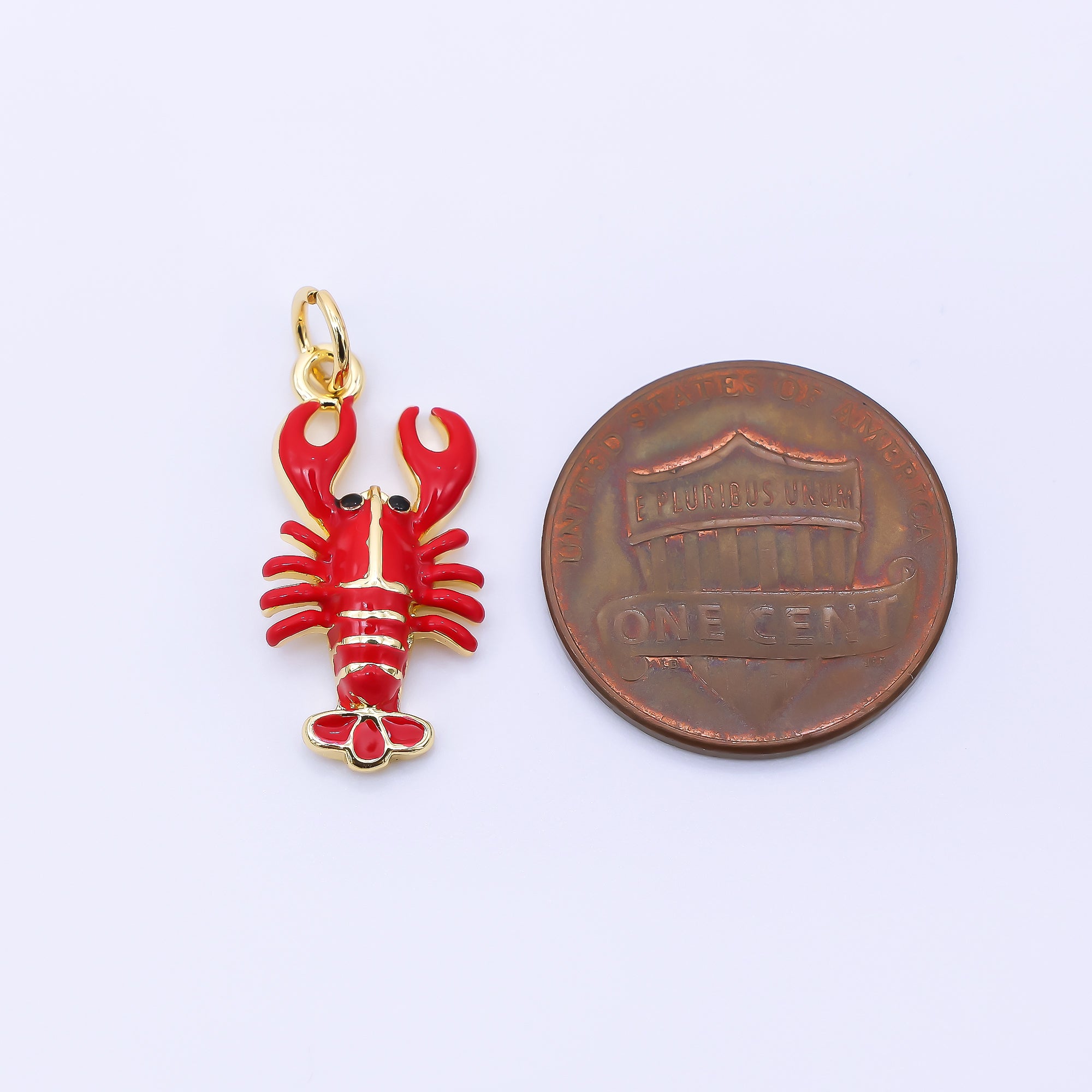 24K Gold Filled 20.5mm Hand-Painted Enamel Red Crawfish Lobster Charm | AJ390