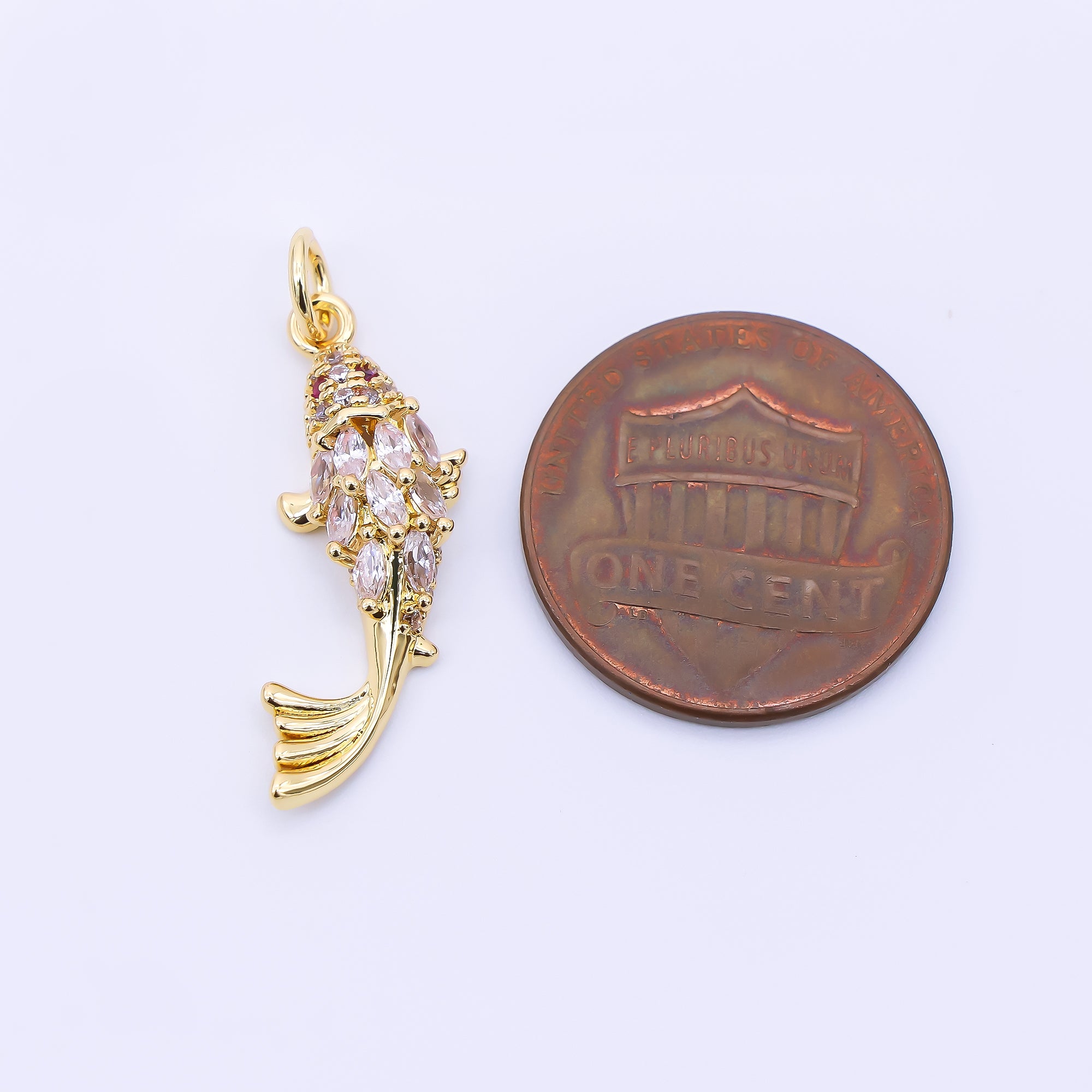 24K Gold Filled 23.5mm Red & Clear Marquise CZ Under the Sea Fish Animals Charm | AJ391