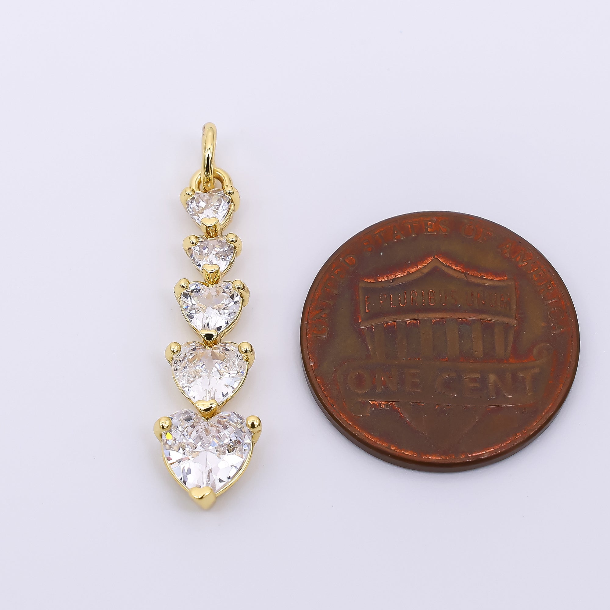 24K Gold Filled 13mm 5-Stacked Heart-Shaped CZ Lover's Drop Charm | AH-574