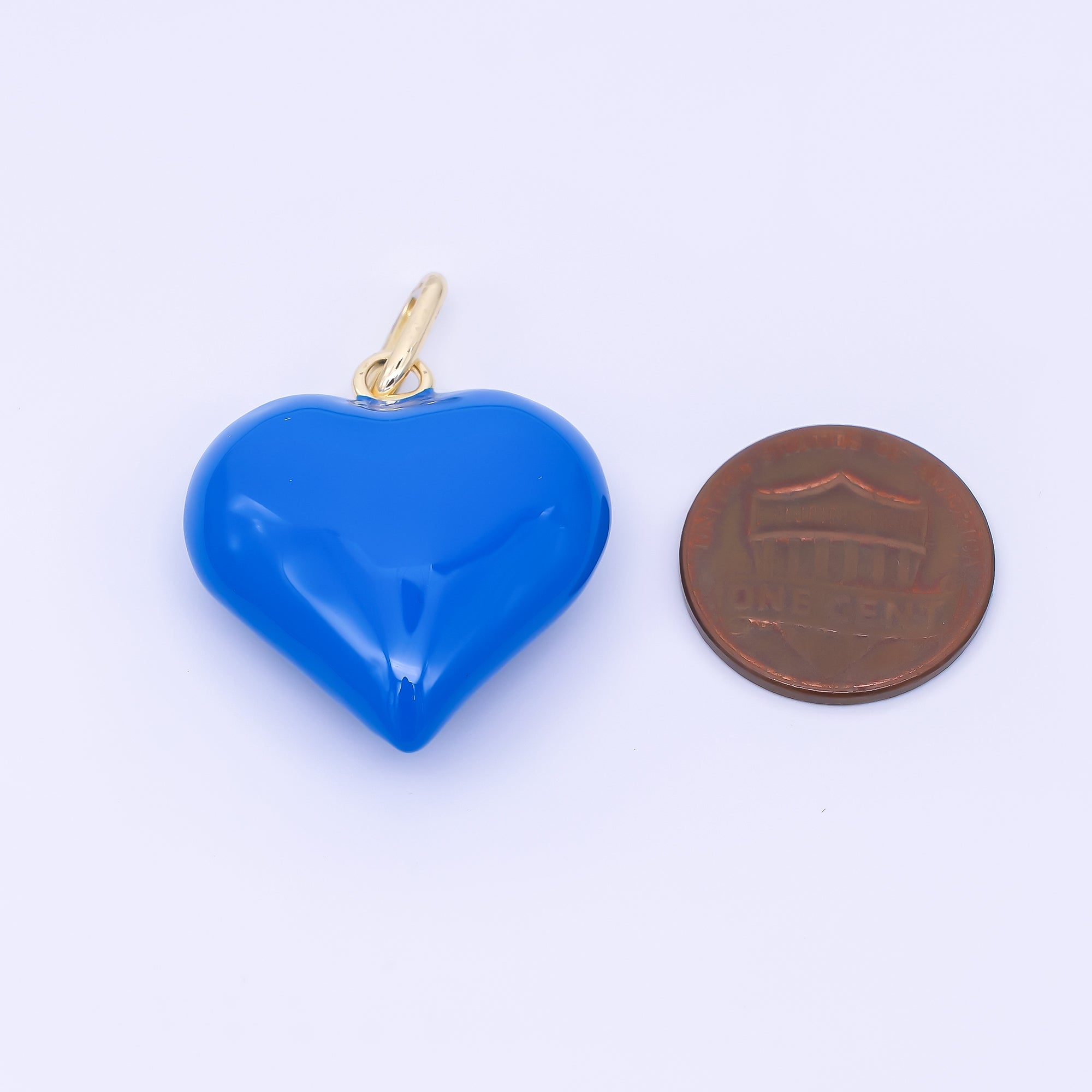 24K Gold Filled 29mm Dark Blue Enamel Chubby Heart Pendant | AH482