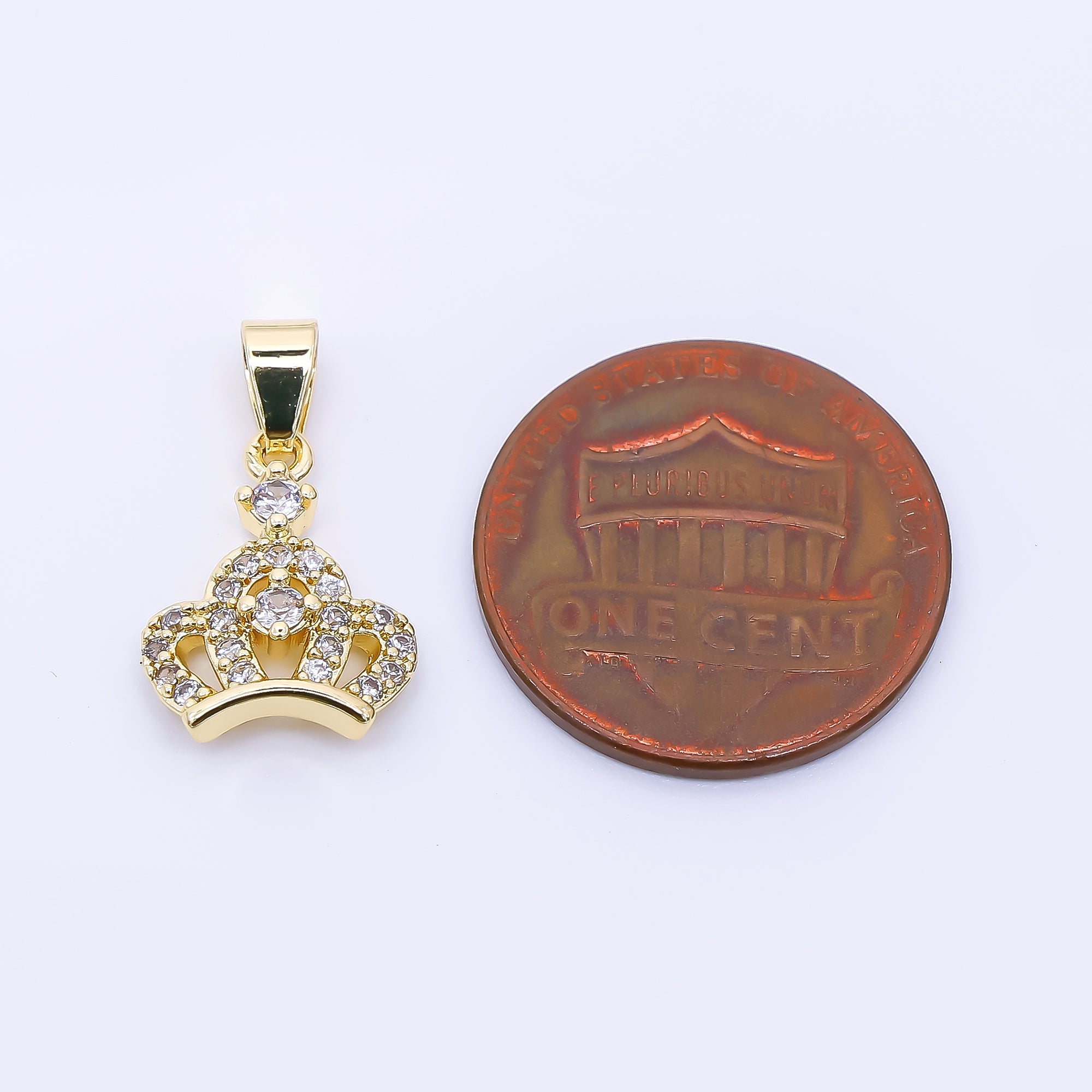 24K Gold Filled 14mm Micro Paved CZ Empire Palace Crown Pendant | AH-538