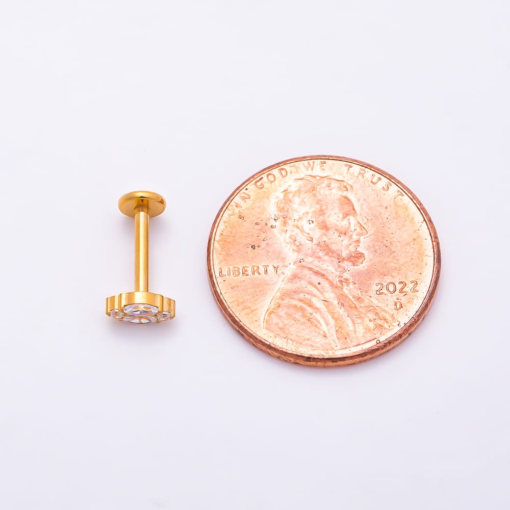 Titanium 5.5mm Marquise CZ Navette Cluster Cartilage Piercing Flat Back Stud in Gold & Silver | BJ-00267 BJ-00268