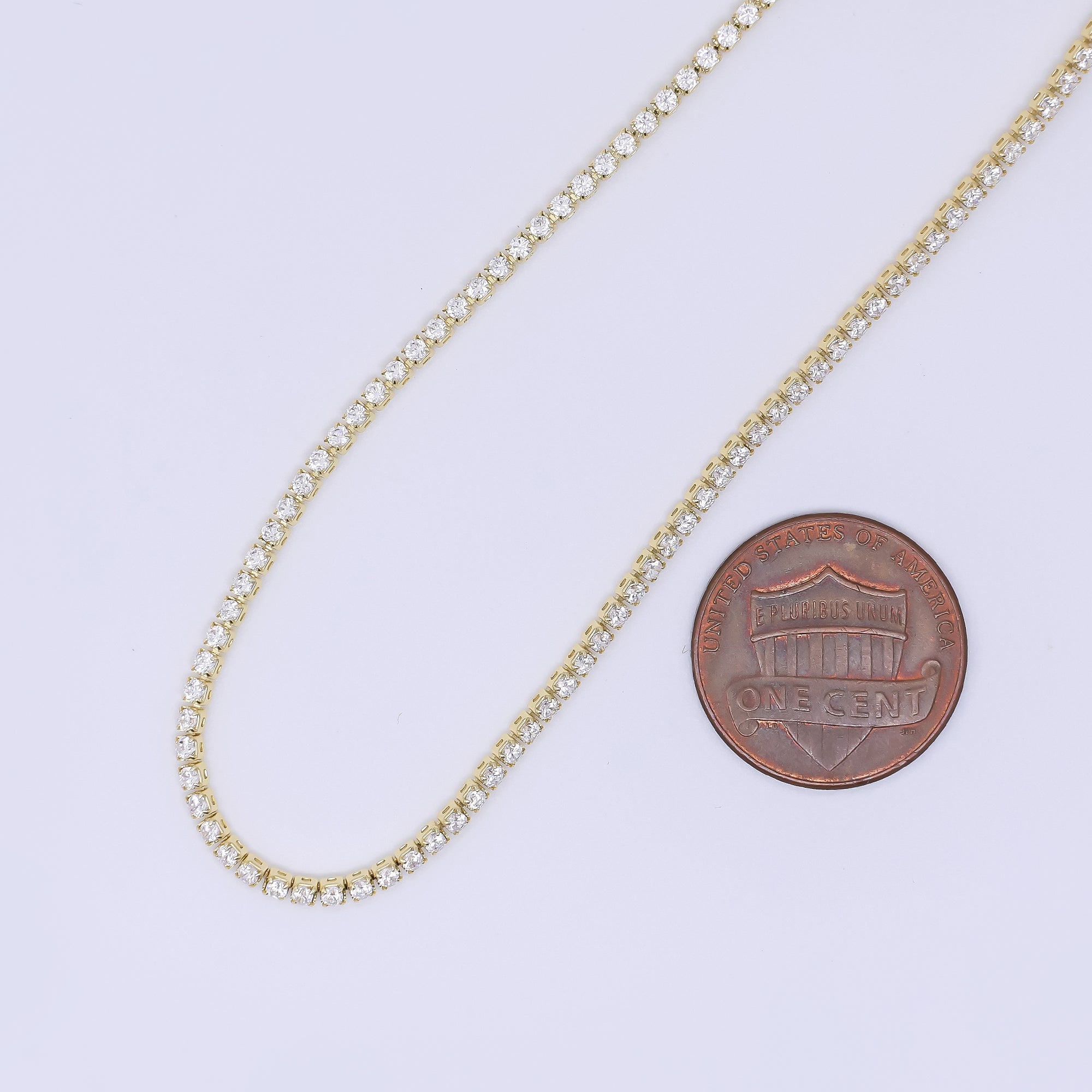 24K Gold Filled 1.7mm Clear Round CZ Classic Tennis Chain 18 Inch Necklace | WA-3809