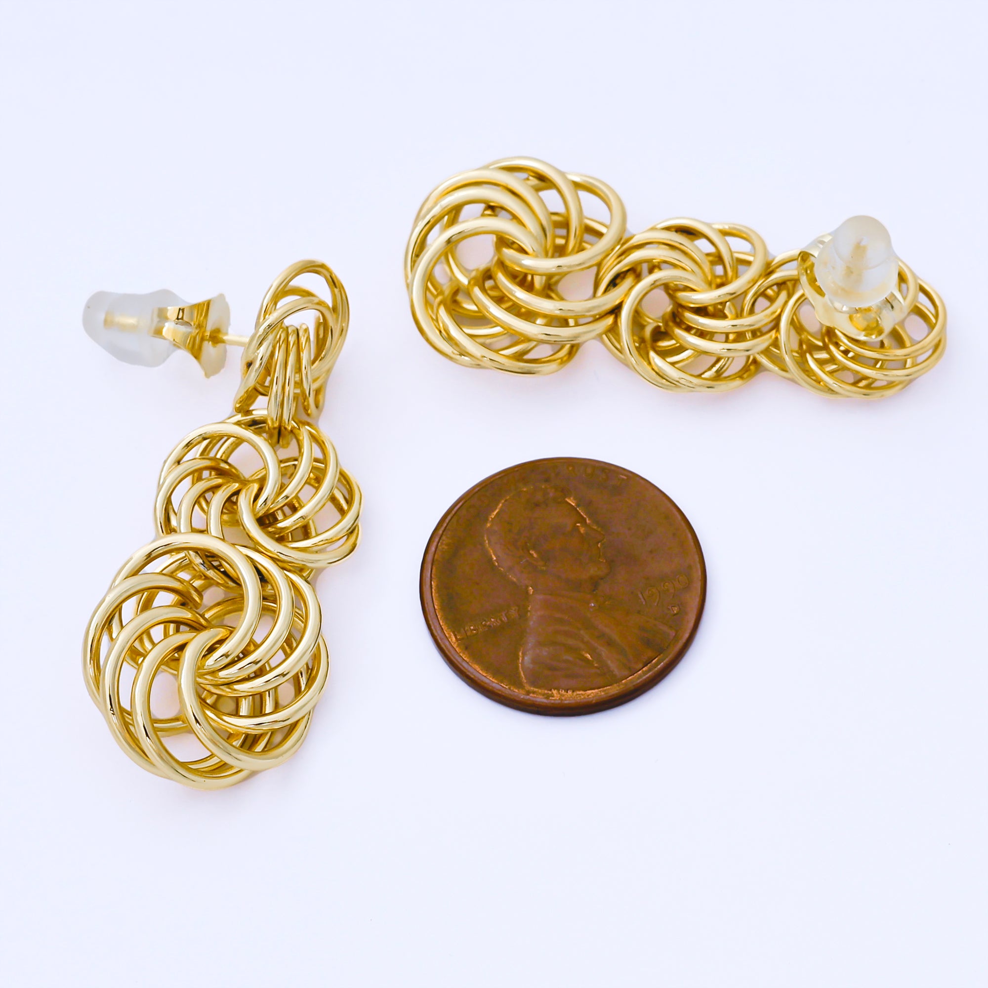 24K Gold Filled 39mm Braided Cable High Tide Studs Earrings | AB1627