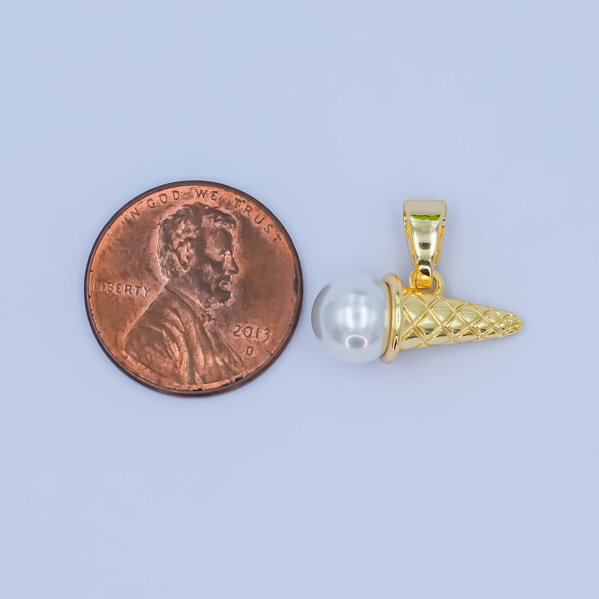 24K Gold Filled Shell Pearl Ice Cream Cone Desert Pendant | AA1481