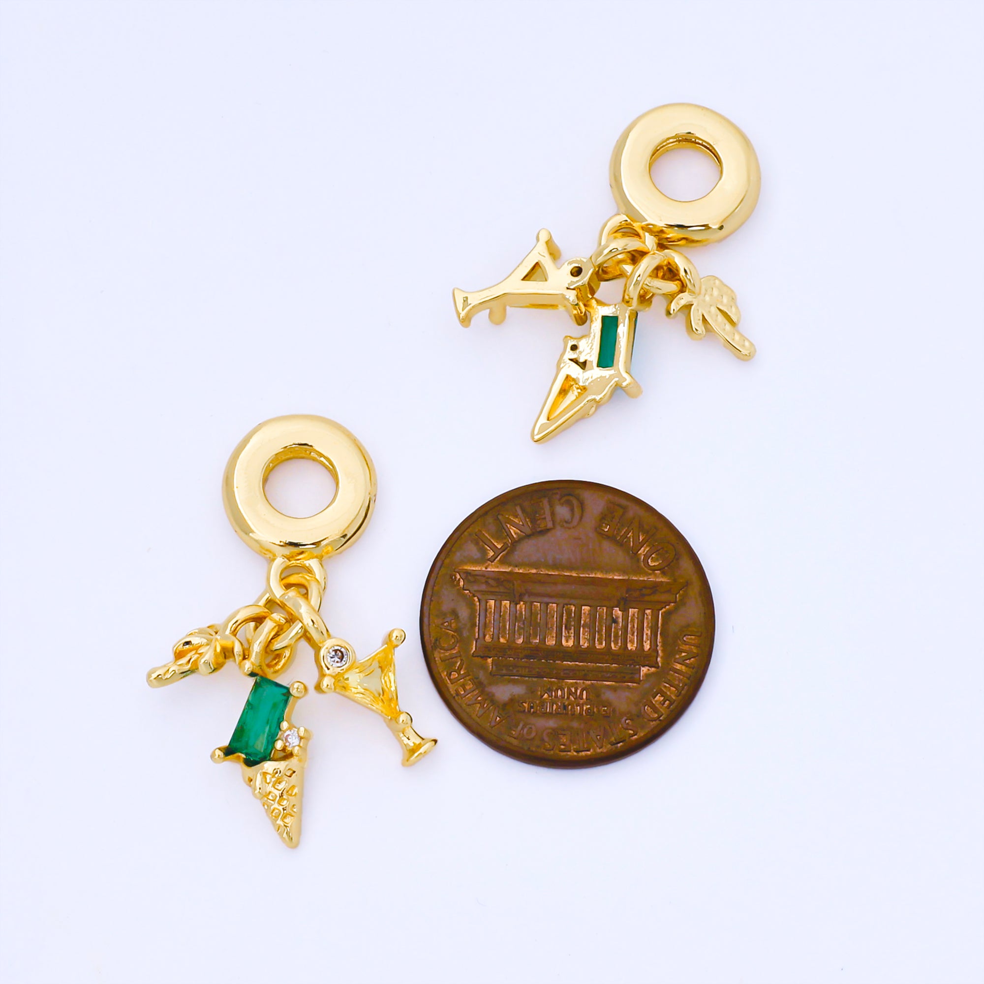 24K Gold Filled Summer Ice Cream Martini Palm Tree Rondelle Drop Pendant | AF1568