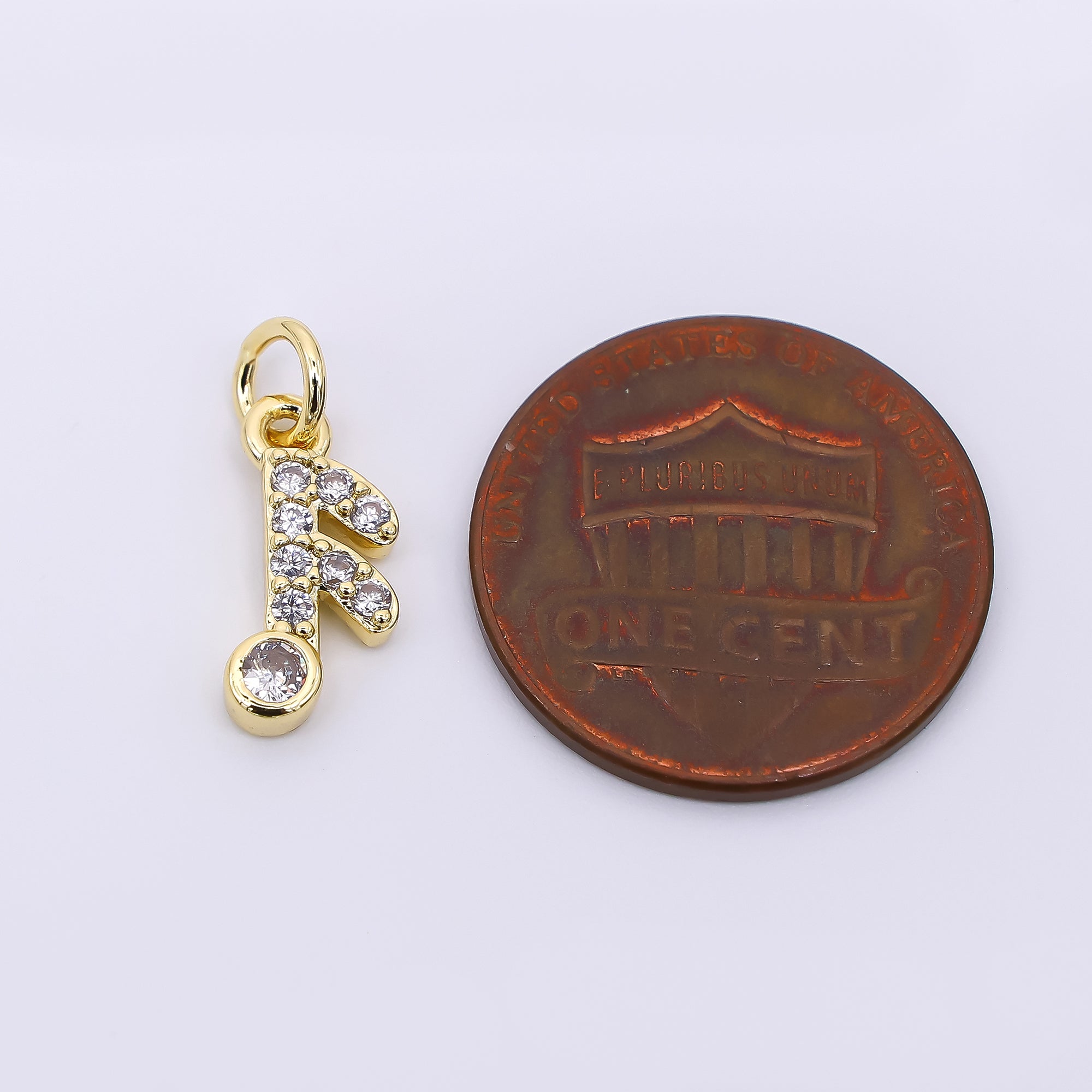 24K Gold Filled 13mm Micro Paved CZ Eighth Note F-Letter Charm | AH-576