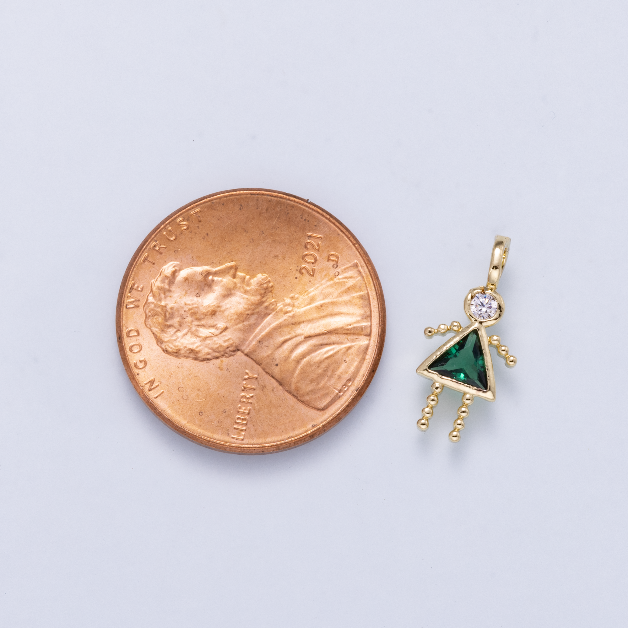 24K Gold Filled 15mm Green, Clear CZ Triangle Little Girl Silhouette Charm | Charms-01263 Charms-01264