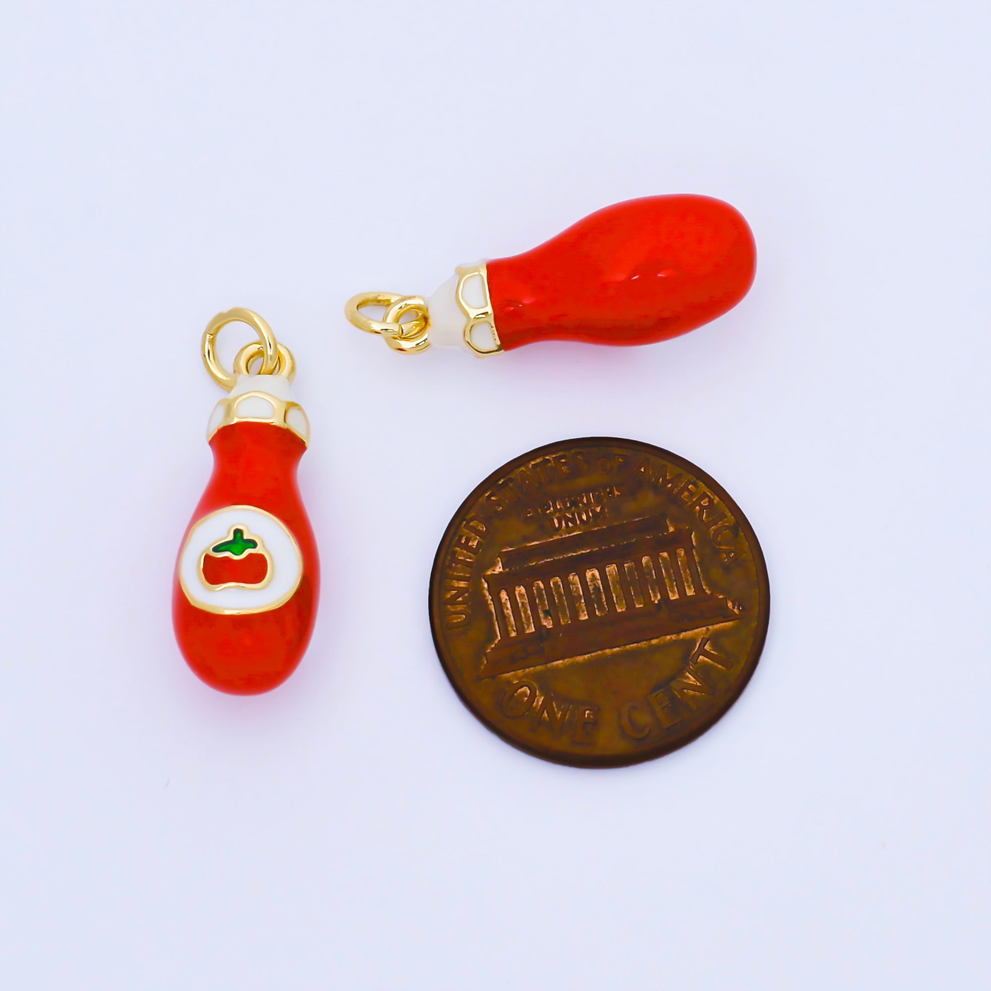 24K Gold Filled Tomato Ketchup Enamel 3D Multidimensional Charm | AF1564