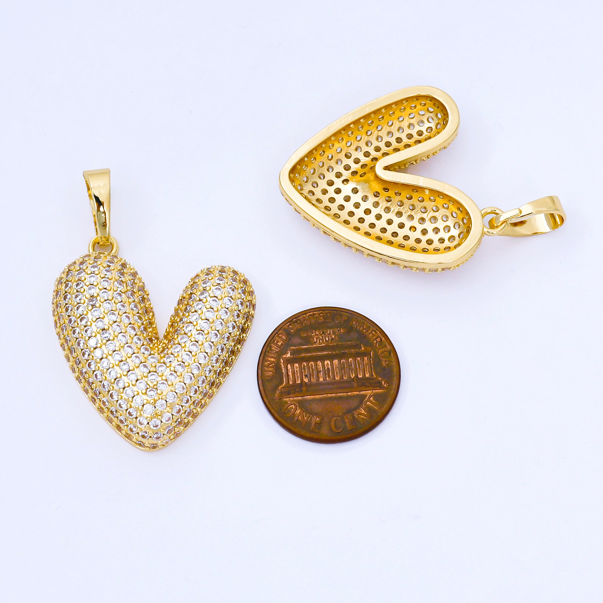 24K Gold Filled 30mm Micro Paved CZ Chubby Heart Pendant | AA1664