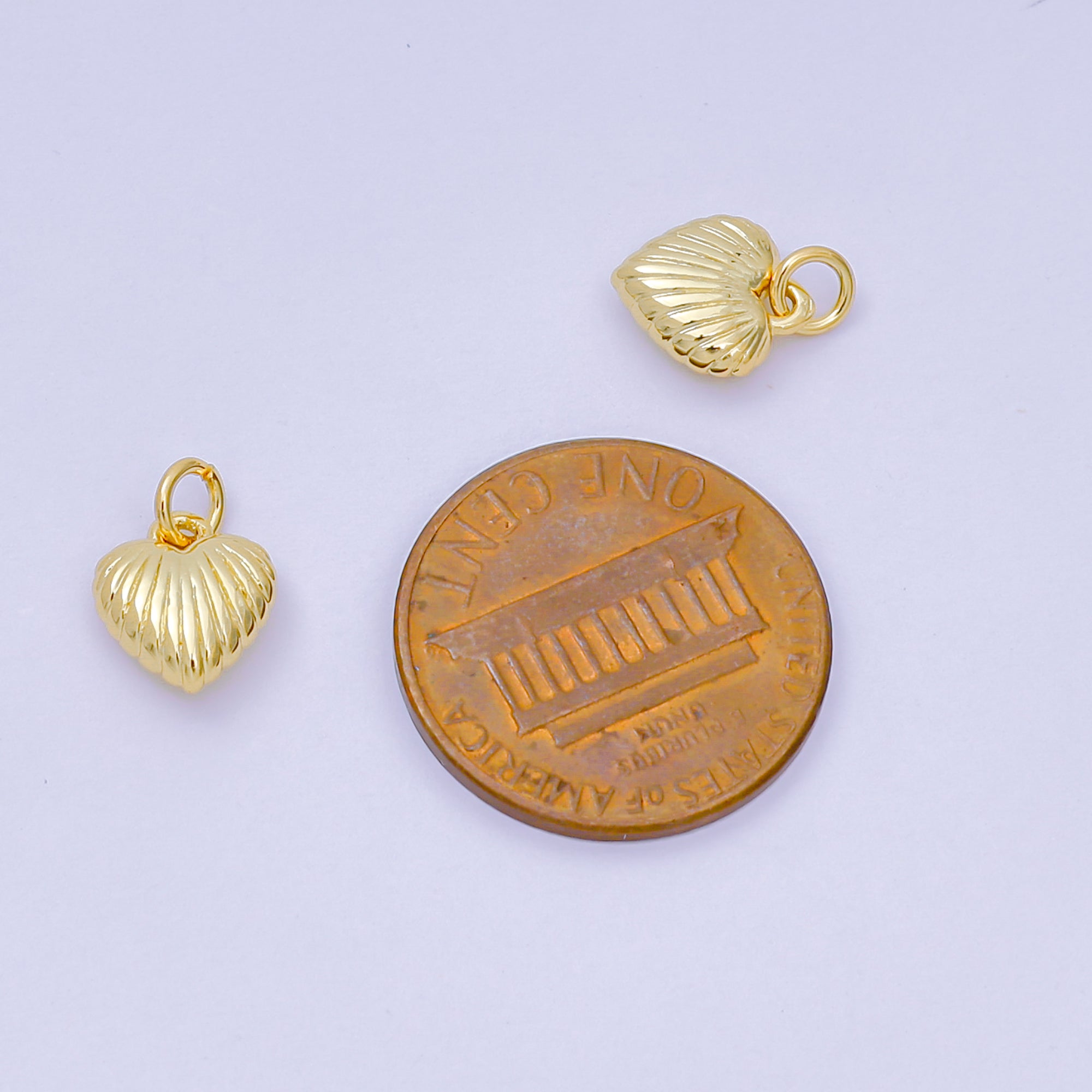 24K Gold Filled 9mm Stripes Textured Puffy Hear Love Charm | D-124