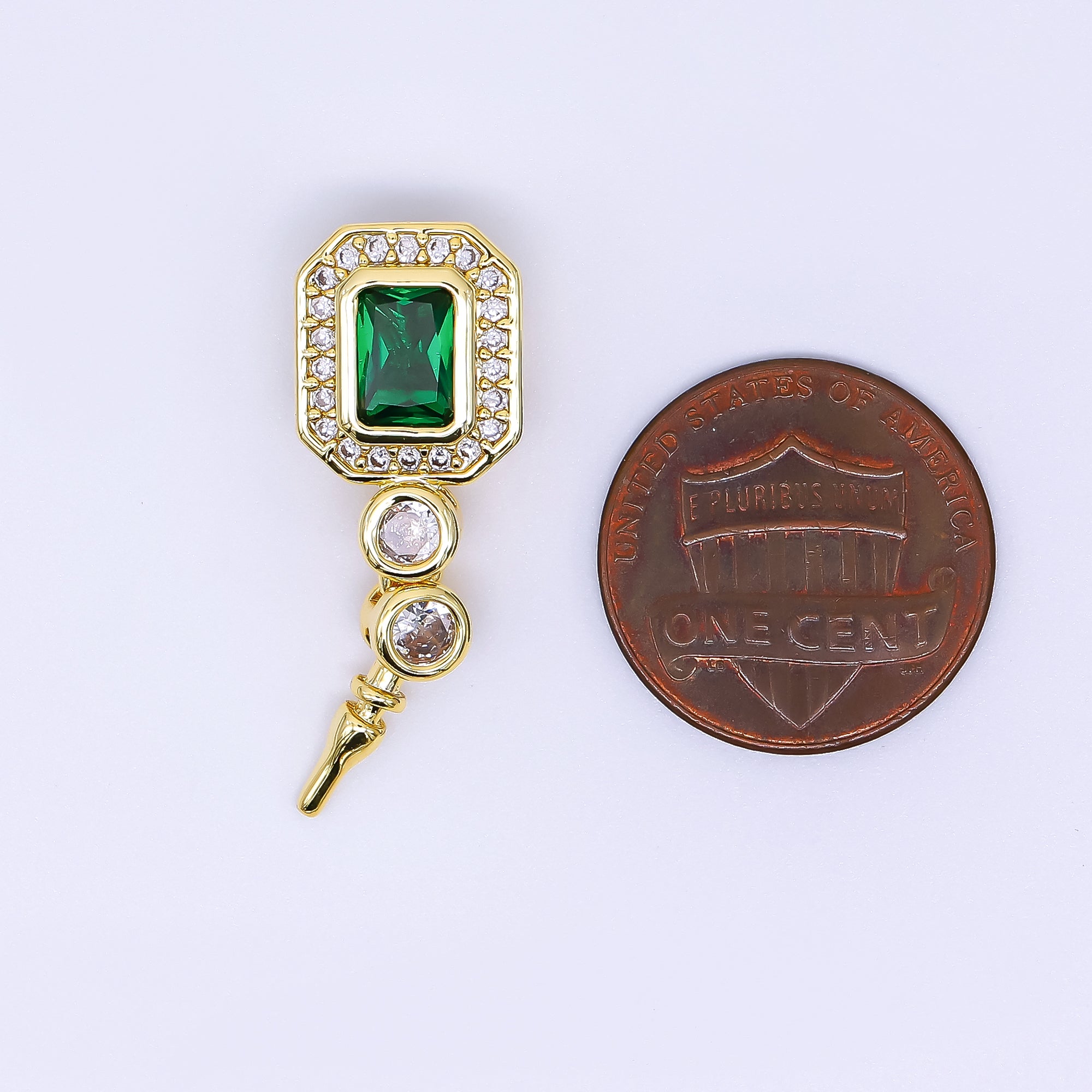 24K Gold Filled 17mm Micro Paved & Emerald Green Rectangular CZ Push-In Clasp Closure Findings | Z-1267