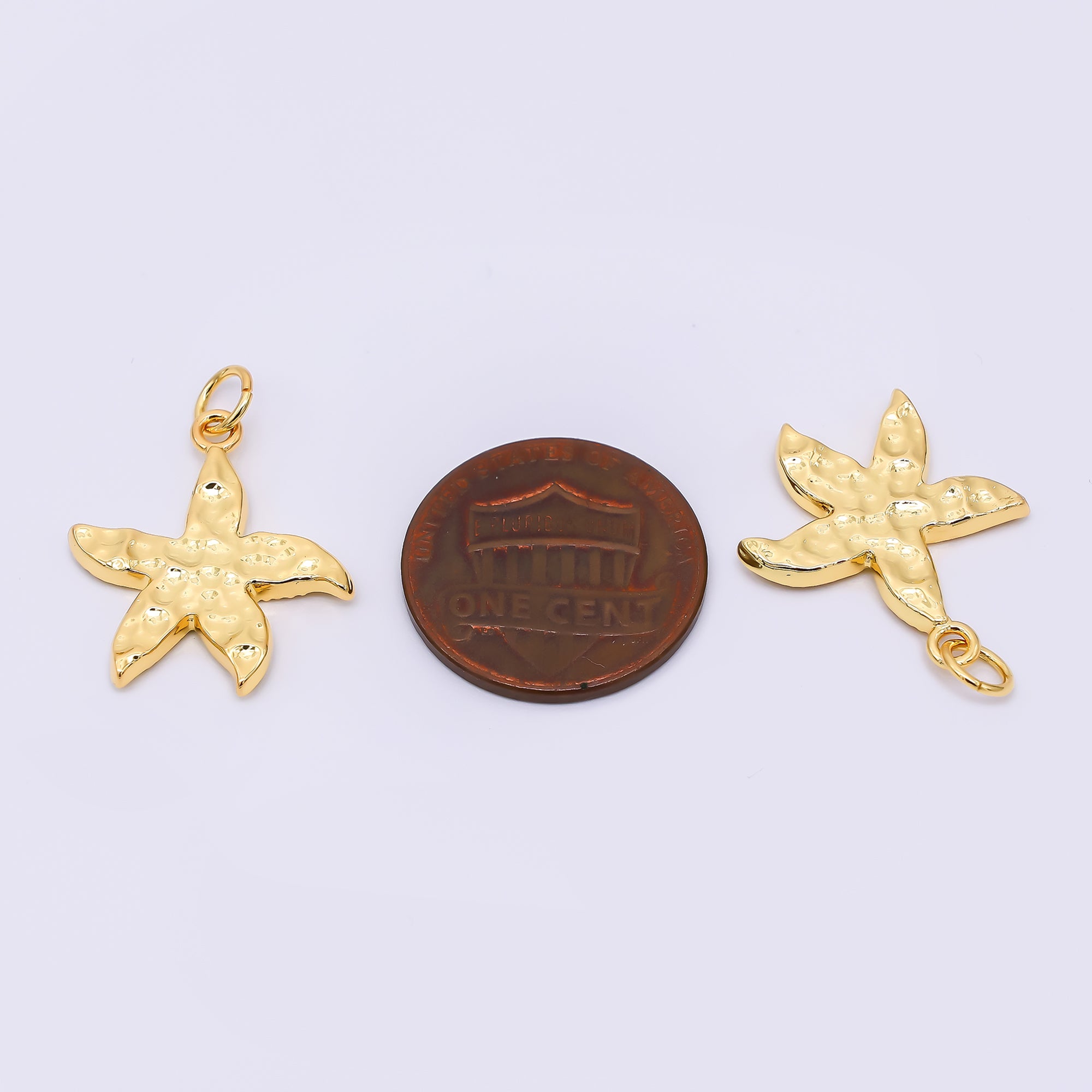 24K Gold Filled 20.5mm Hammered Sea Starfish Animal Charm | AJ-386