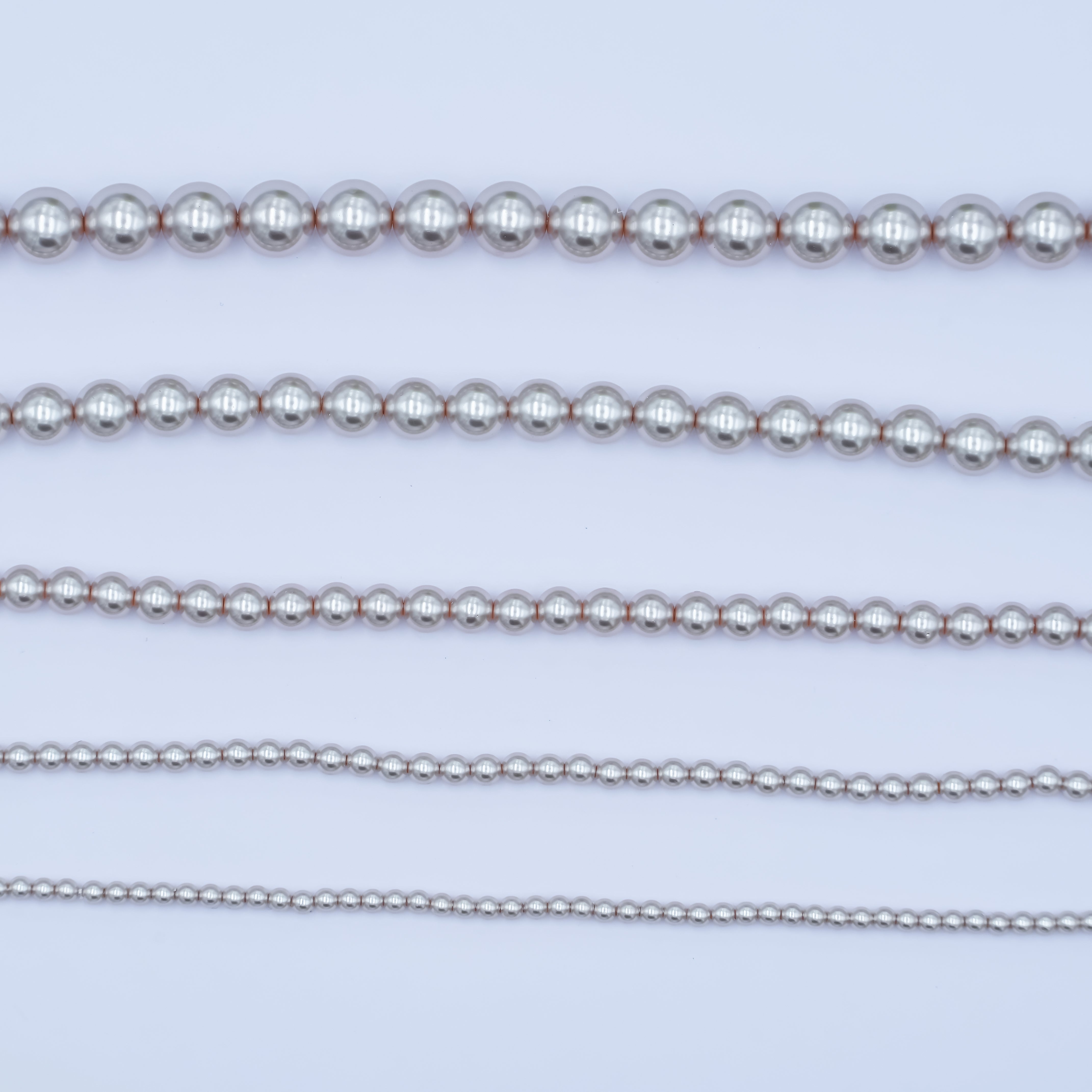 24K Gold Filled 10mm, 8mm, 6mm, 4mm, 3mm Grey Round Shell Pearl 17 Inch Necklace | WA-2826 ~ WA-2830
