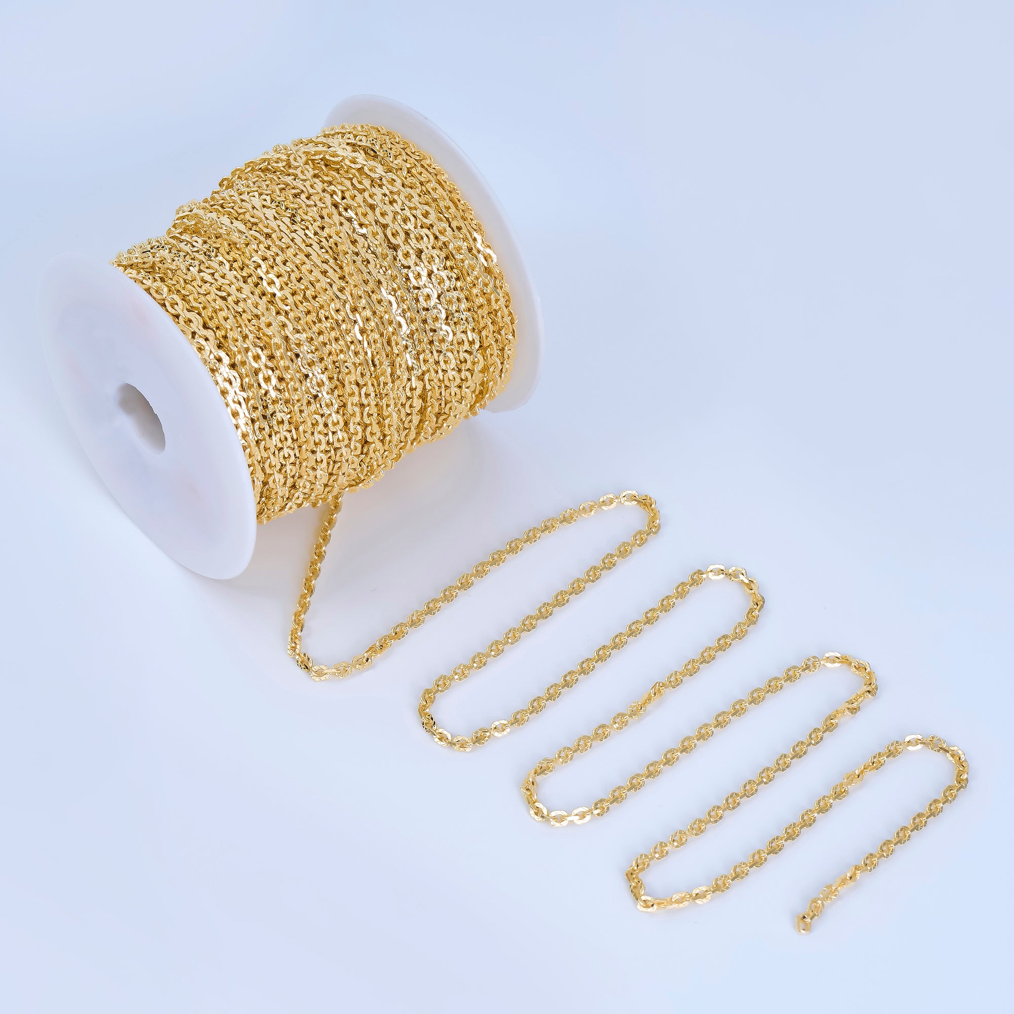 24K Gold Filled 3.4mm X Textured Rolo Cable Unfinished Chain by Yard | ROLL-1684