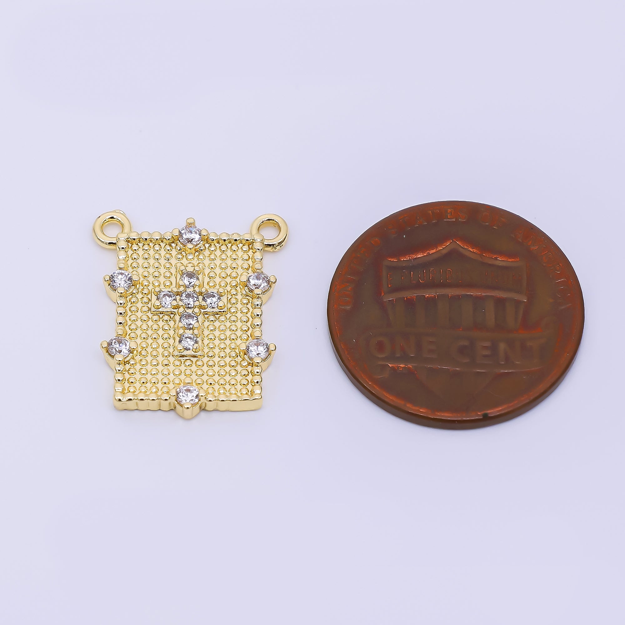 24K Gold Filled 17.5mm Micro Paved CZ Rectangle Cross Connector | Y-061