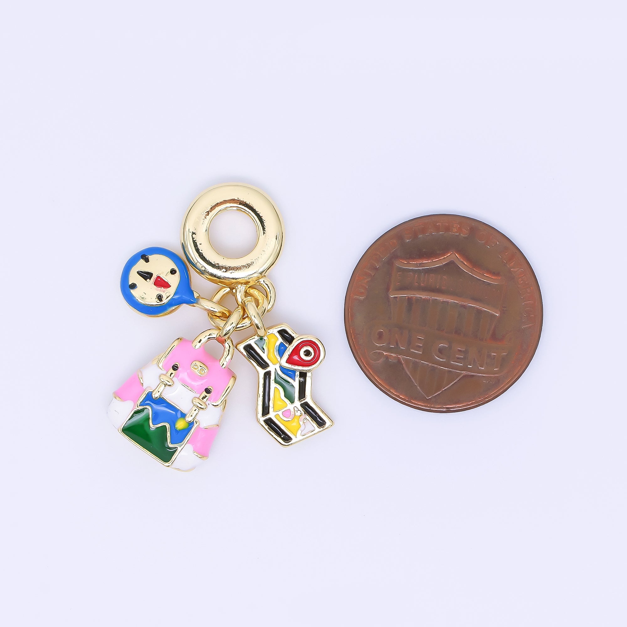 24K Gold Filled Backpack Compass Map Trip Enamel Drop Rondelle Charm | AC1616