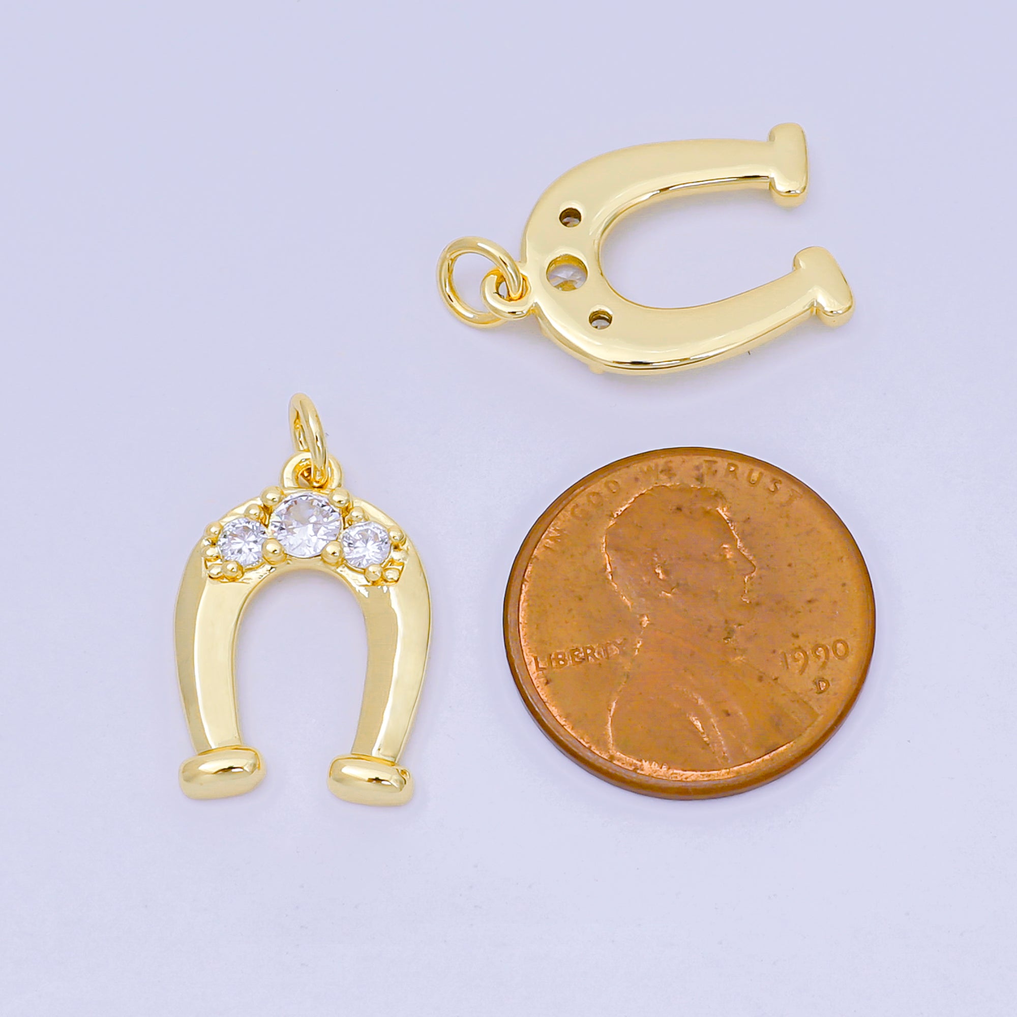 24K Gold Filled 19mm Triple Micro Paved CZ Horseshoe Dainty Charm | AH-646