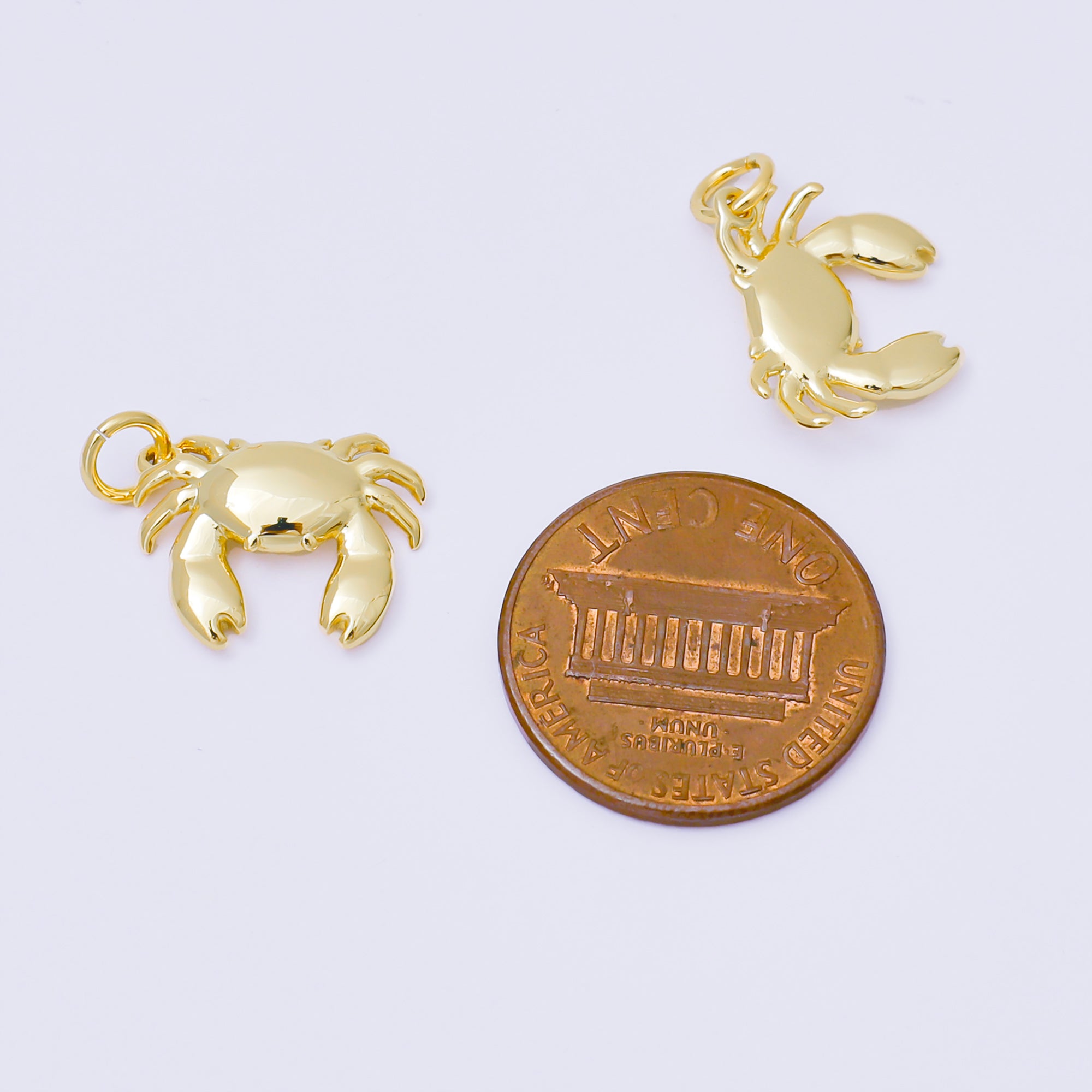 24K Gold Filled Minimalist Crab Crustacean Sea Animal 3D Multidimensional Charm | AF1287