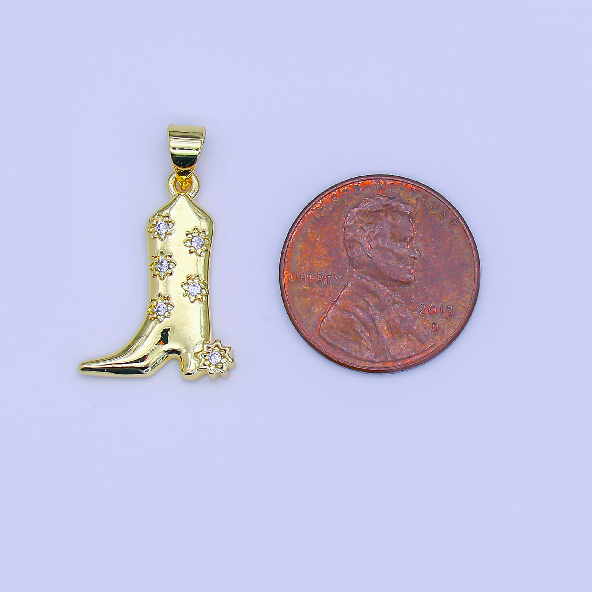 24K Gold Filled 20mm Micro Paved CZ Cowboy Boots Shoes Pendant | AH-470