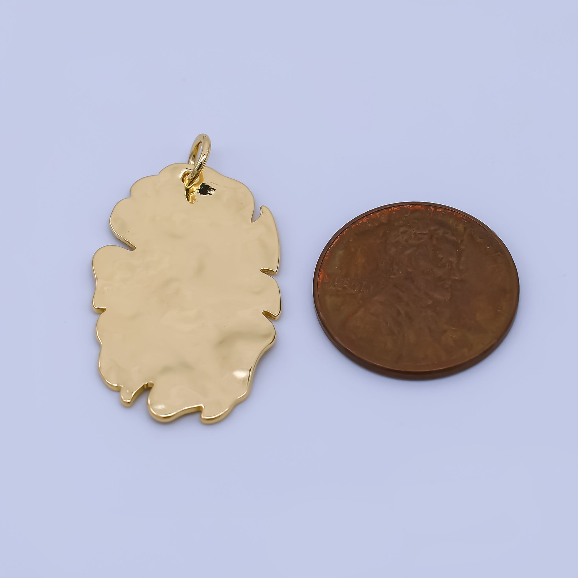 24K Gold Filled 28mm Polished Flat Dry Leaf Freeform Charm | AC1595