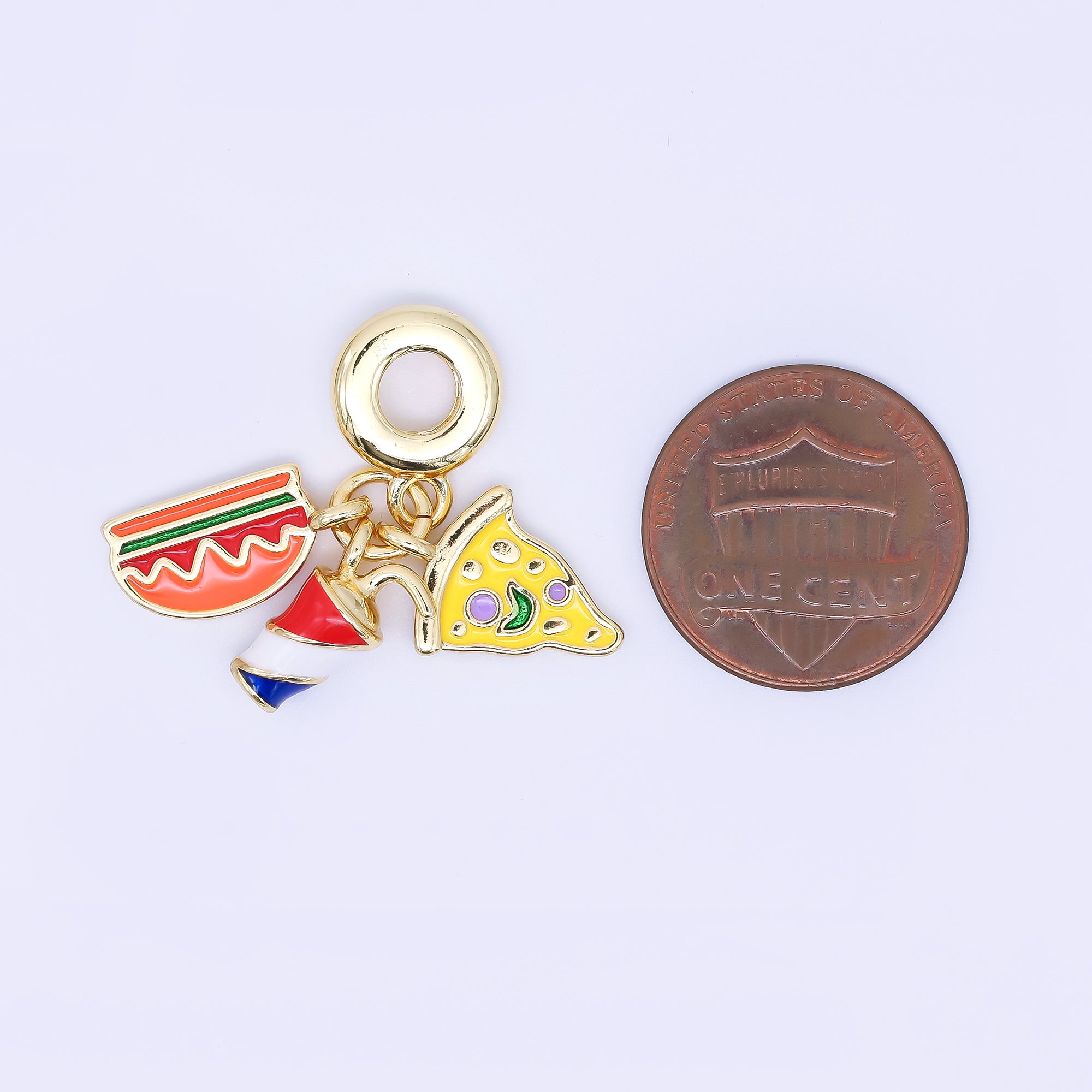24K Gold Filled Fast Food Pizza Soda Burger Enamel Drop Rondelle Charm | AC1638