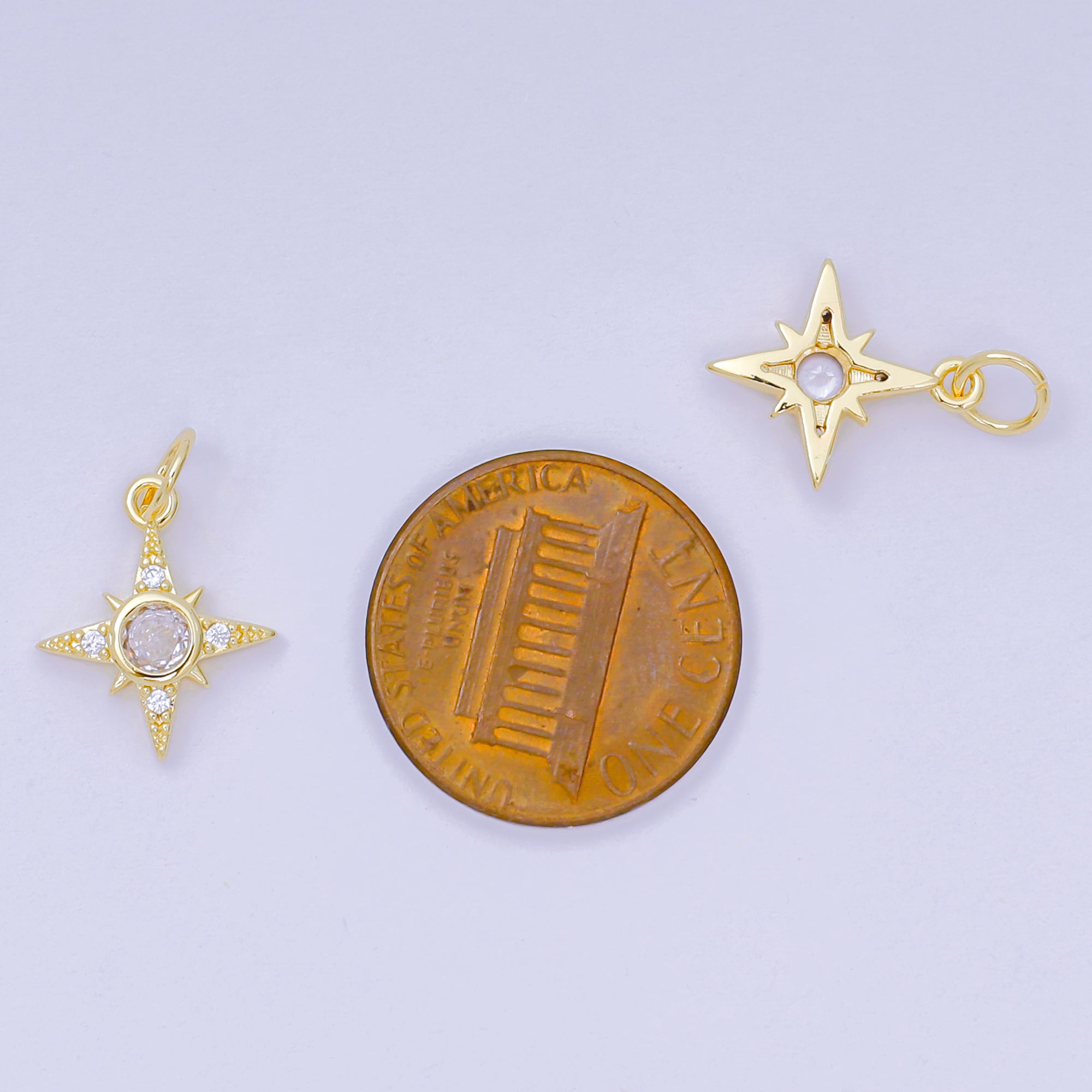 24K Gold Filled 14mm Round CZ North Celestial Star Charm | AH-684