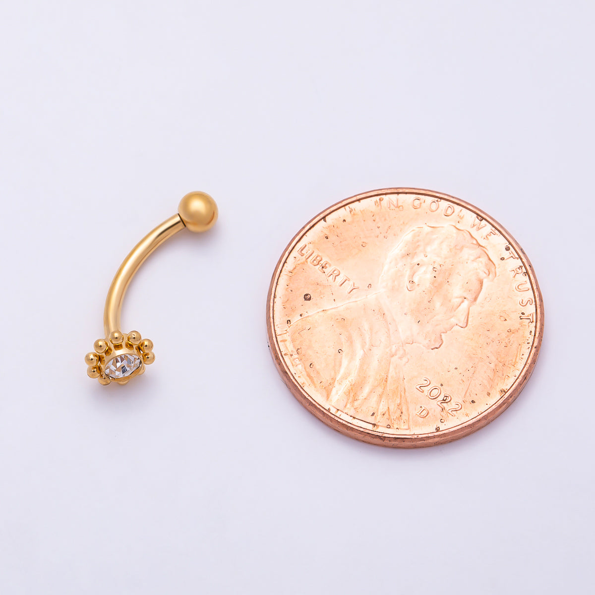 Titanium 5mm Clear CZ Flower Curved Eyebrow Barbell Piercing Stud in Gold & Silver | Findings-00460 Findings-00461