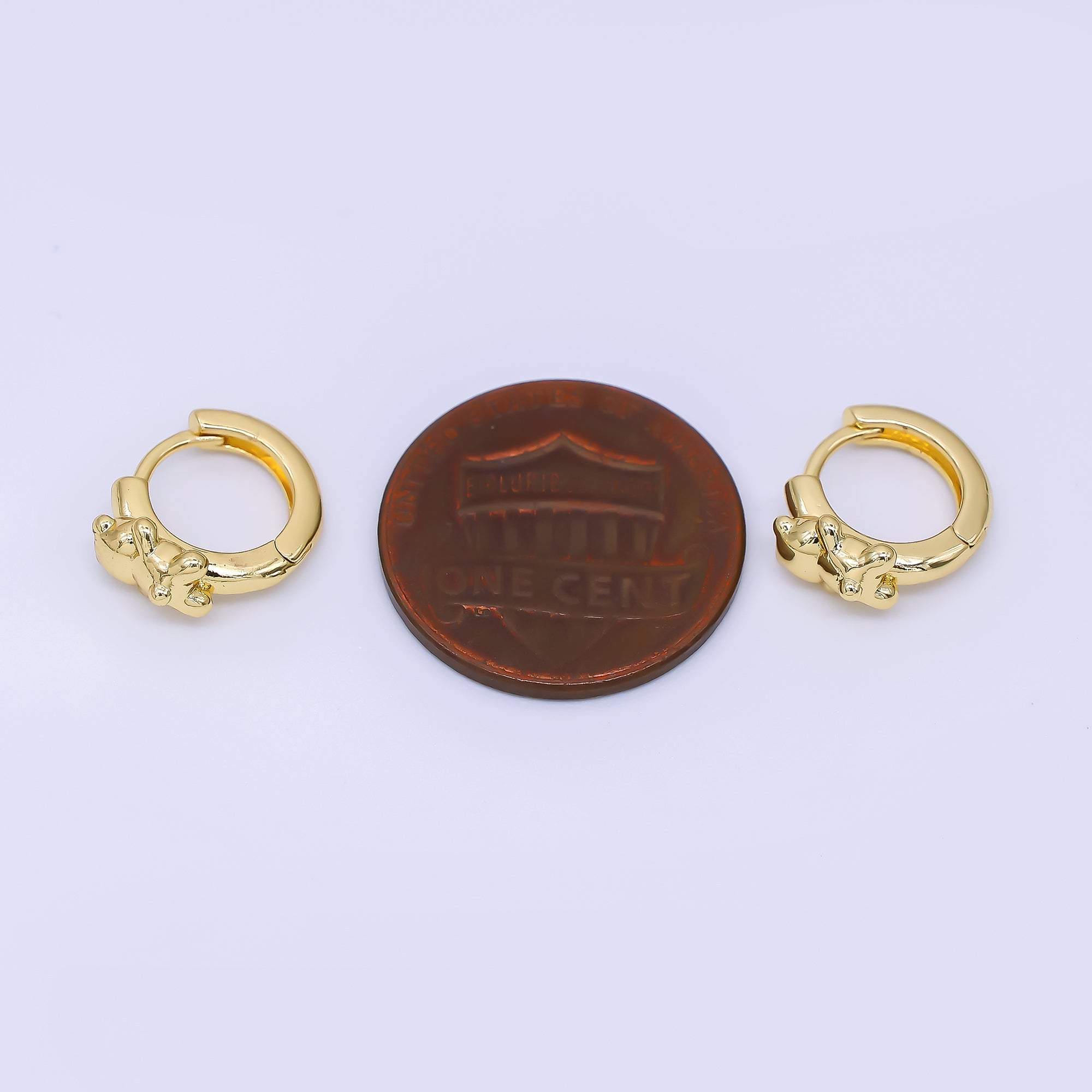 24K Gold Filled Tiny Teddy Bear Animal Lever back Huggie Hoops Earrings | AJ-060