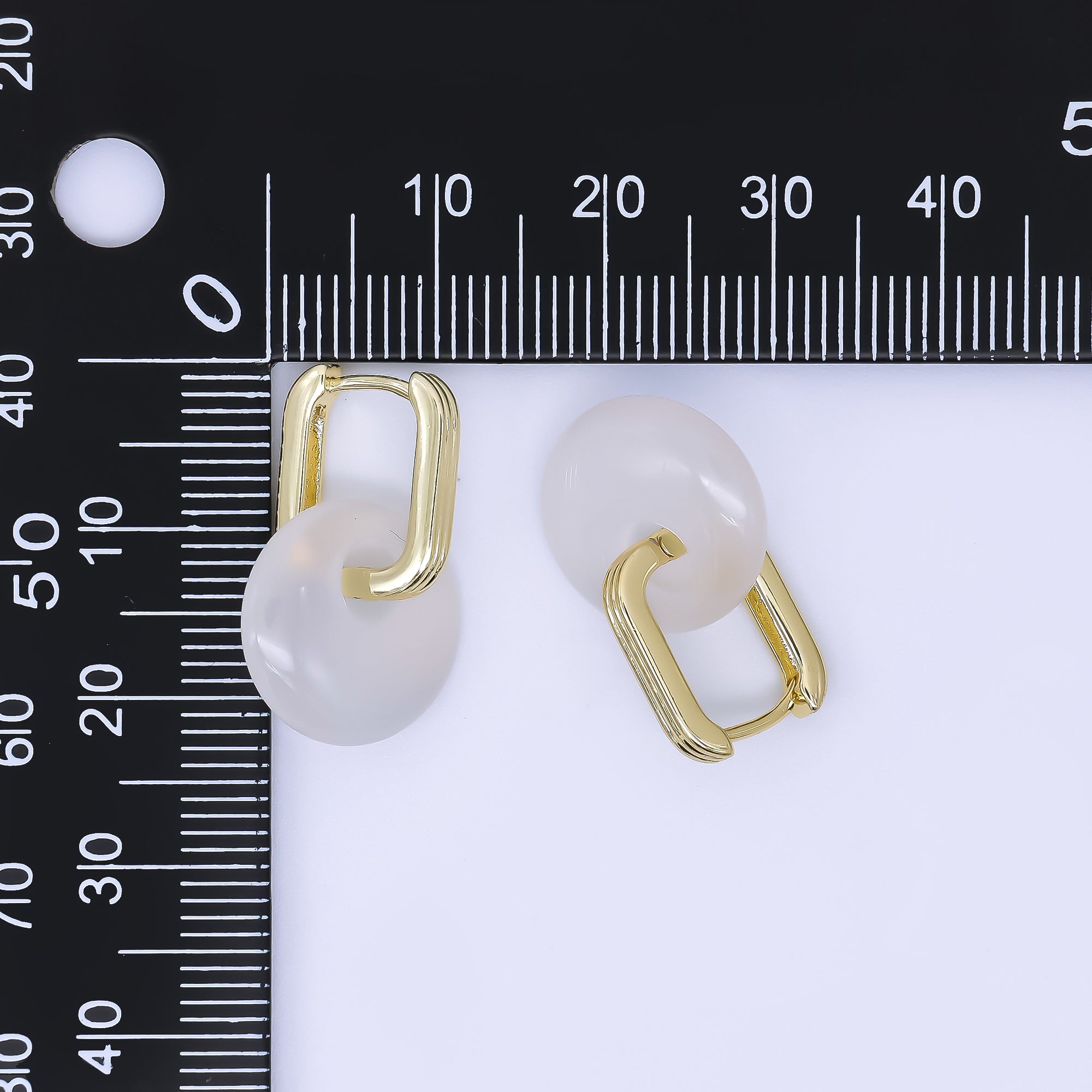 24K Gold Filled Green, White Agate Gemstone Drop Huggie Earrings | AB1590 AB1591