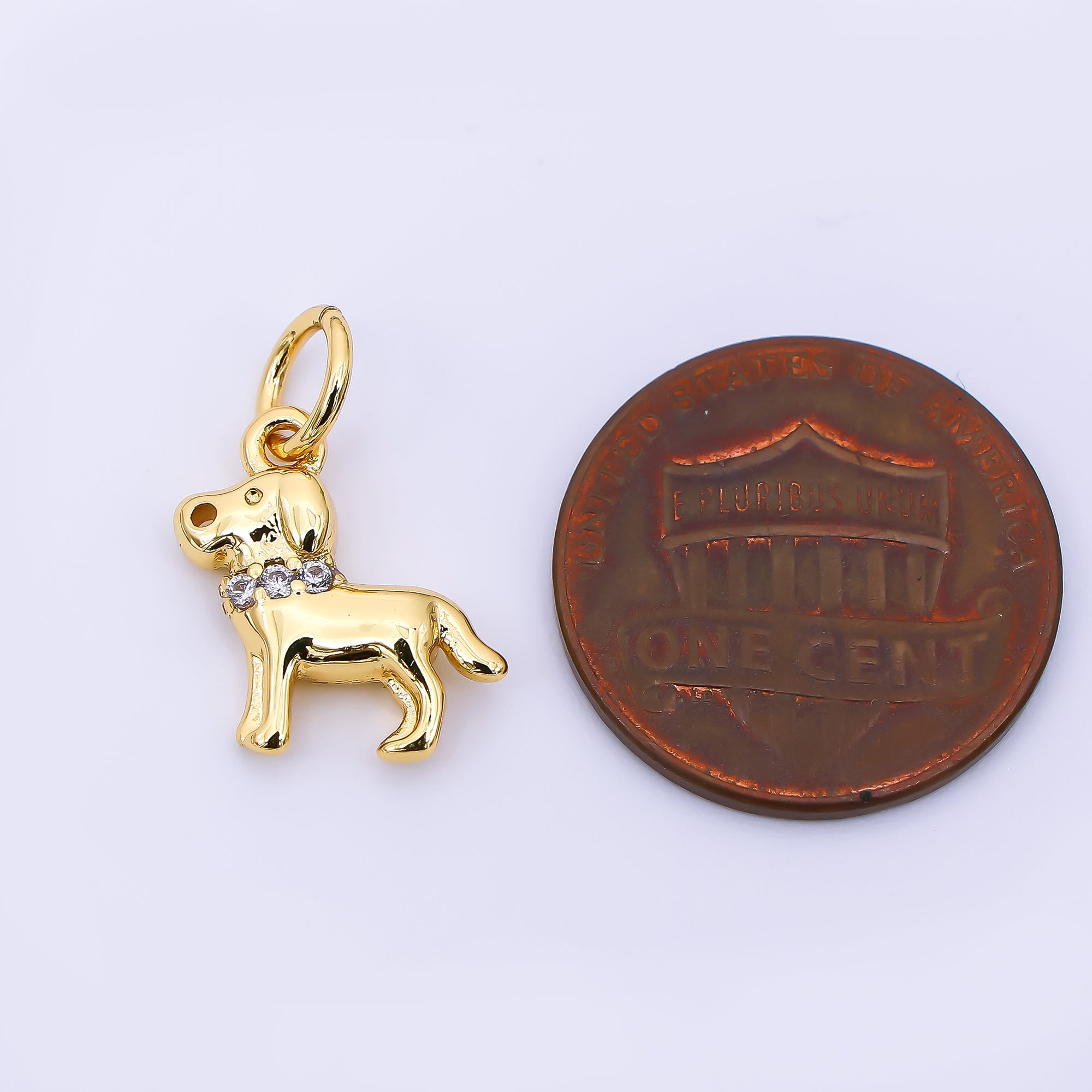 24K Gold Filled 13.5mm Micro Paved CZ 3D Cute Dog Animal Charm | AH-561
