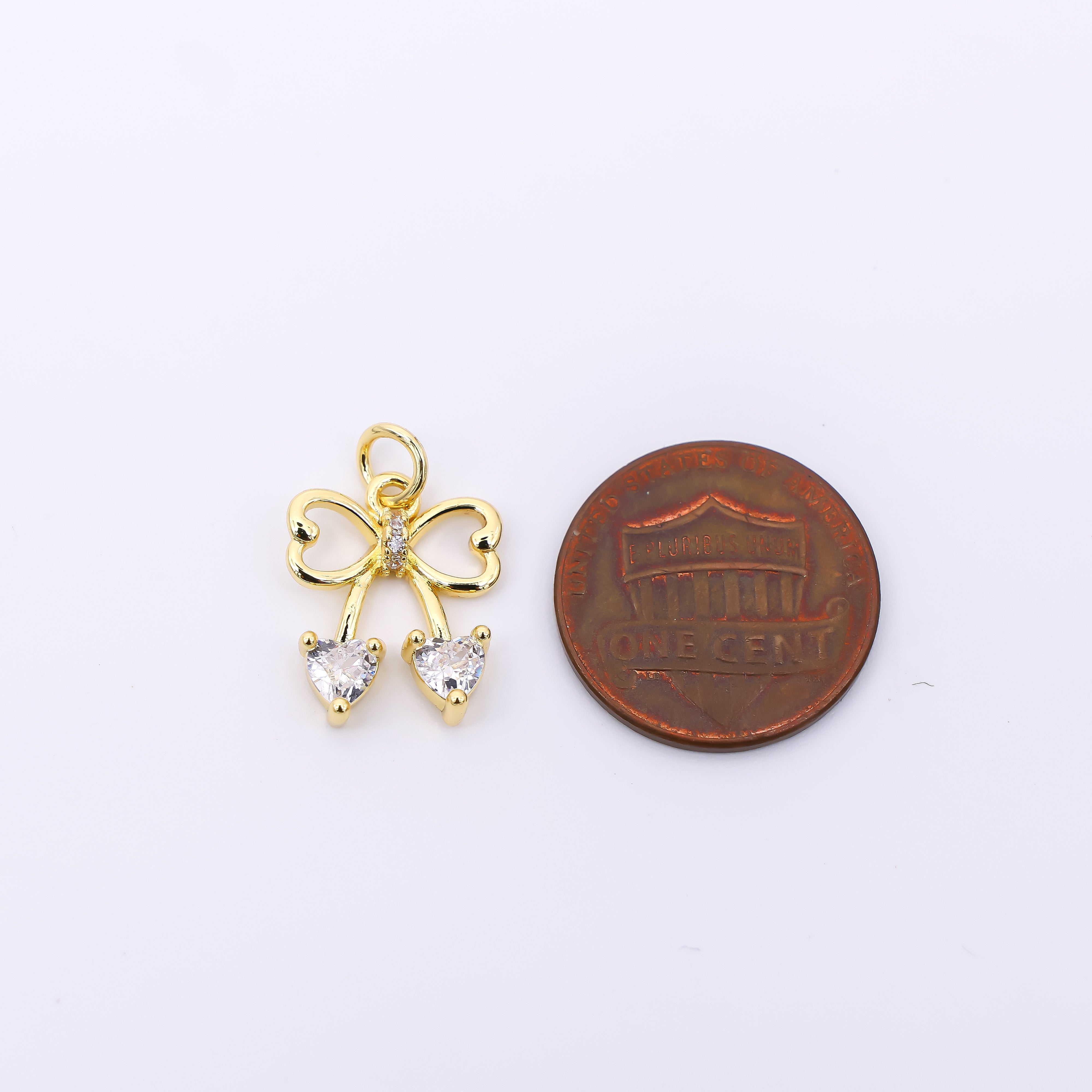 24K Gold Filled 12mm Heart-Shaped CZ Tiny Pretty Bow Tie Charm | AJ-495