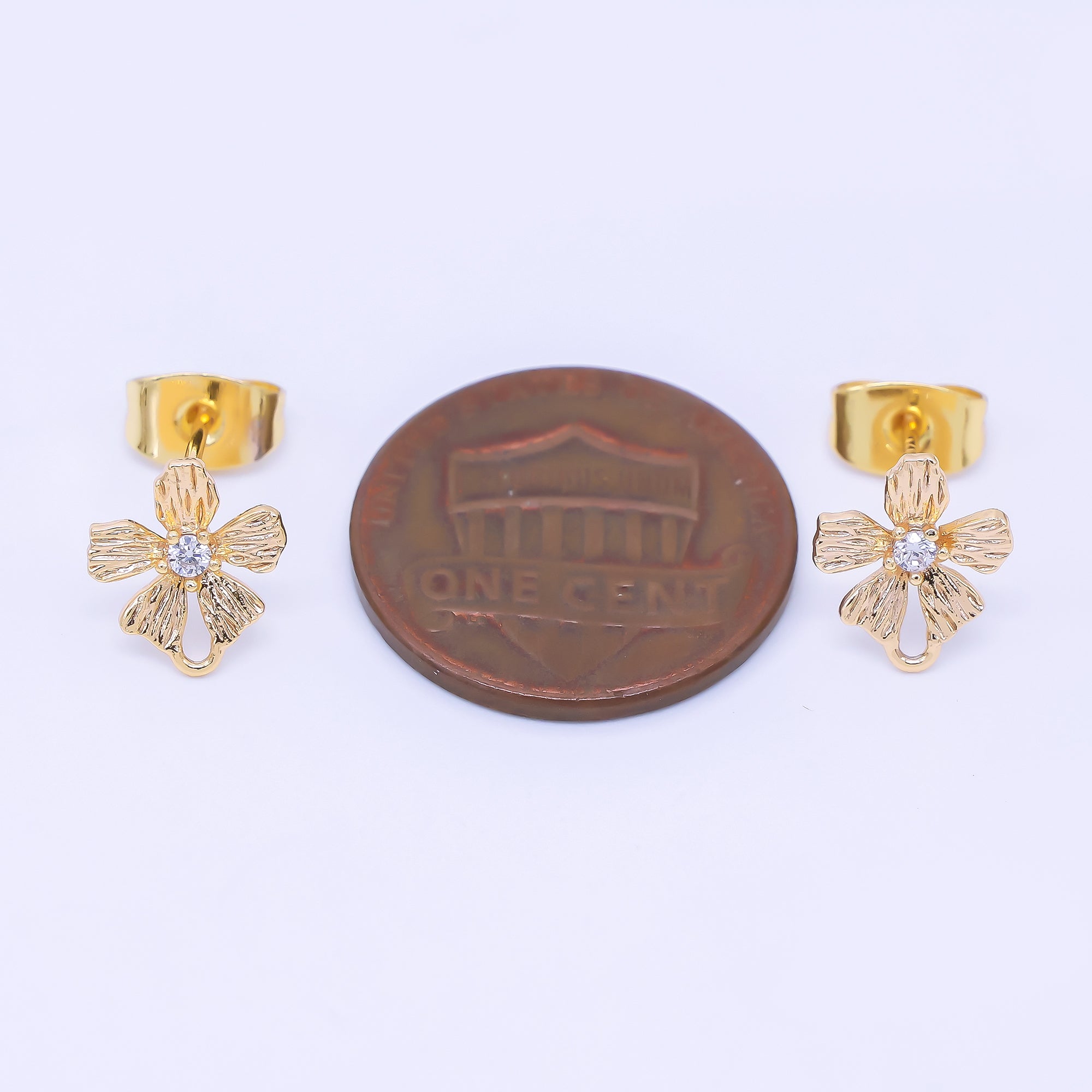 24K Gold Filled 9.5mm Round CZ 5-Petals Bloom Flower Half-Earrings Open Loop Earring Findings | Z1328