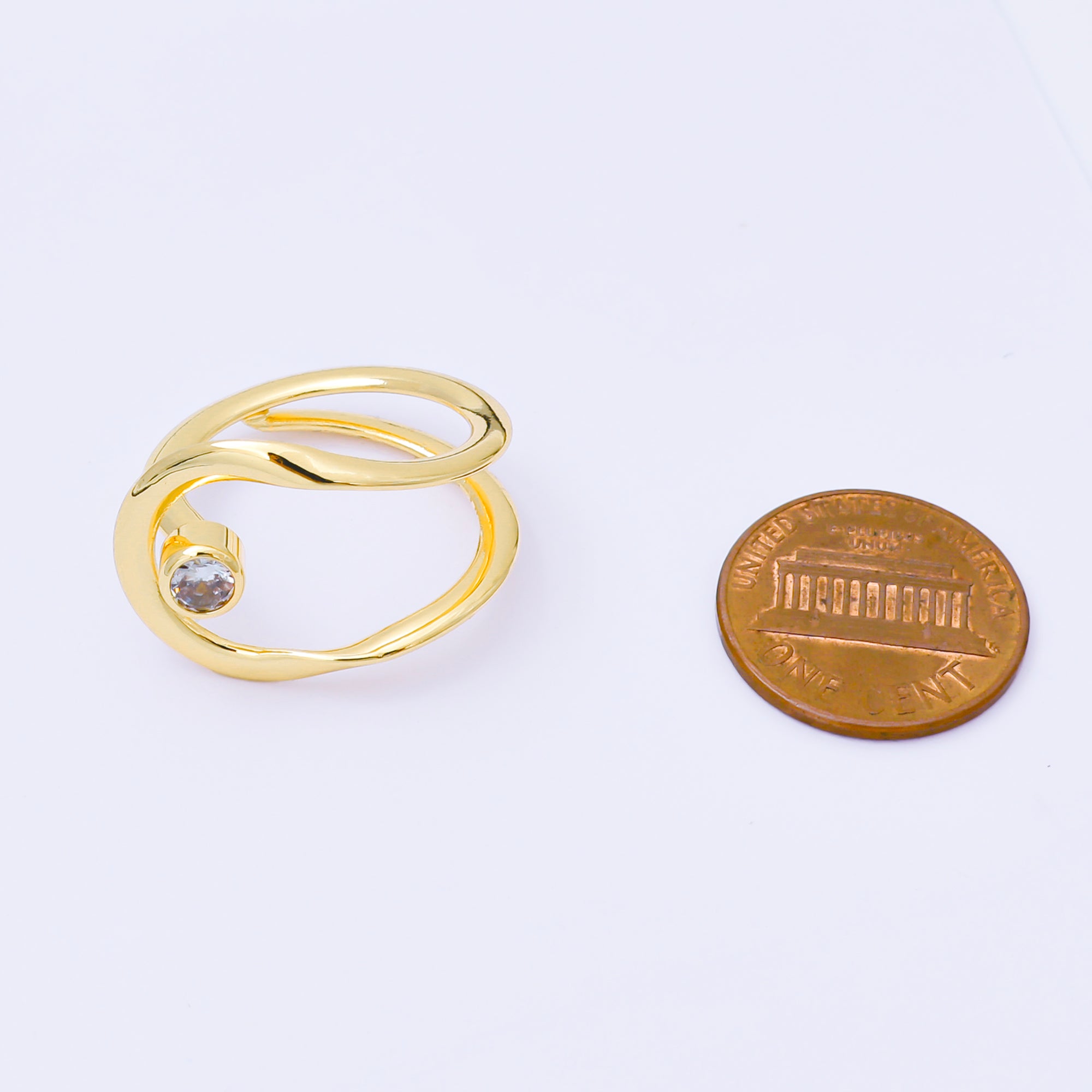 24K Gold Filled Clear CZ Geometric Molten Open Double Band Ring | O1988