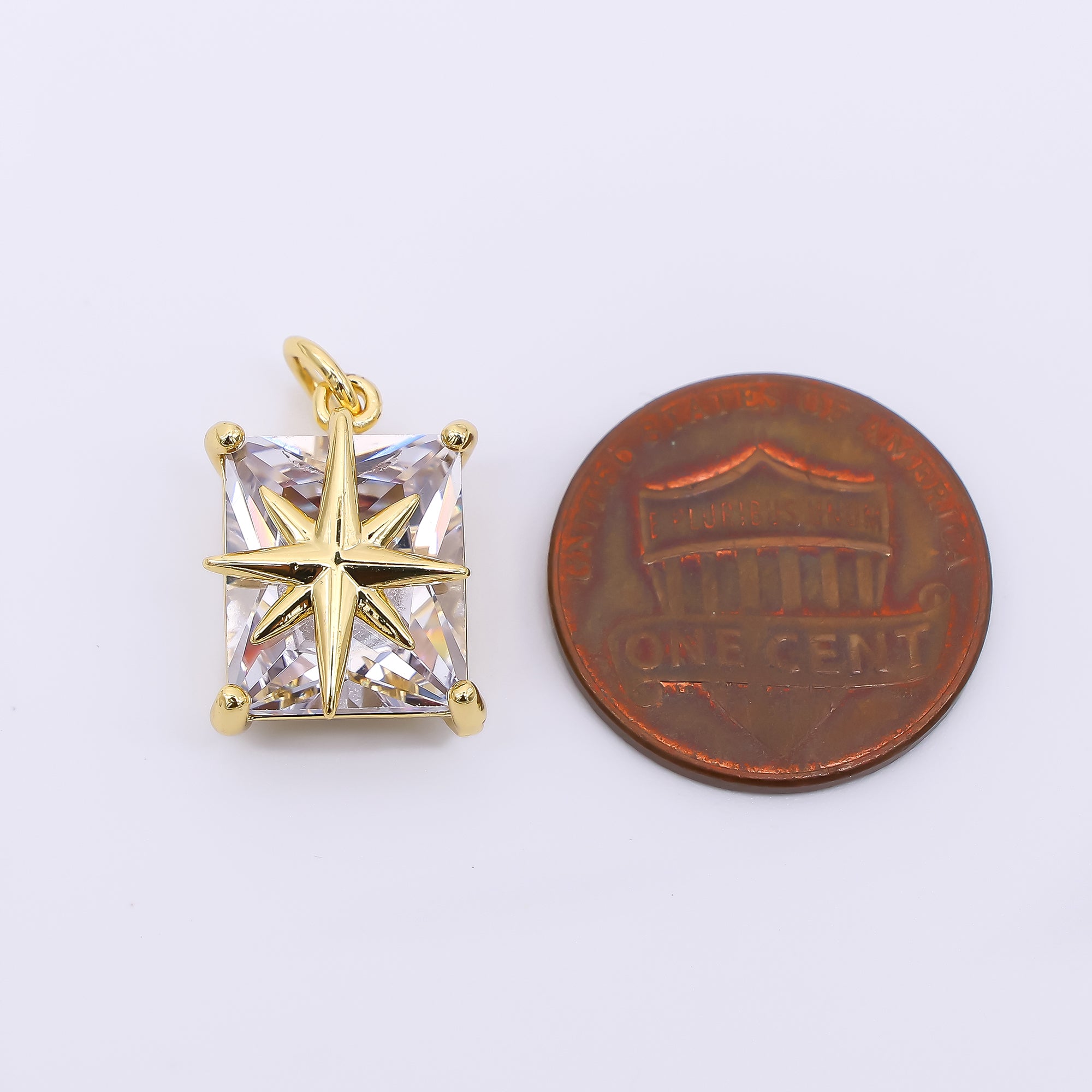 24K Gold Filled 28mm Rectangular CZ North Star Emerald Cut Charm | AH-573