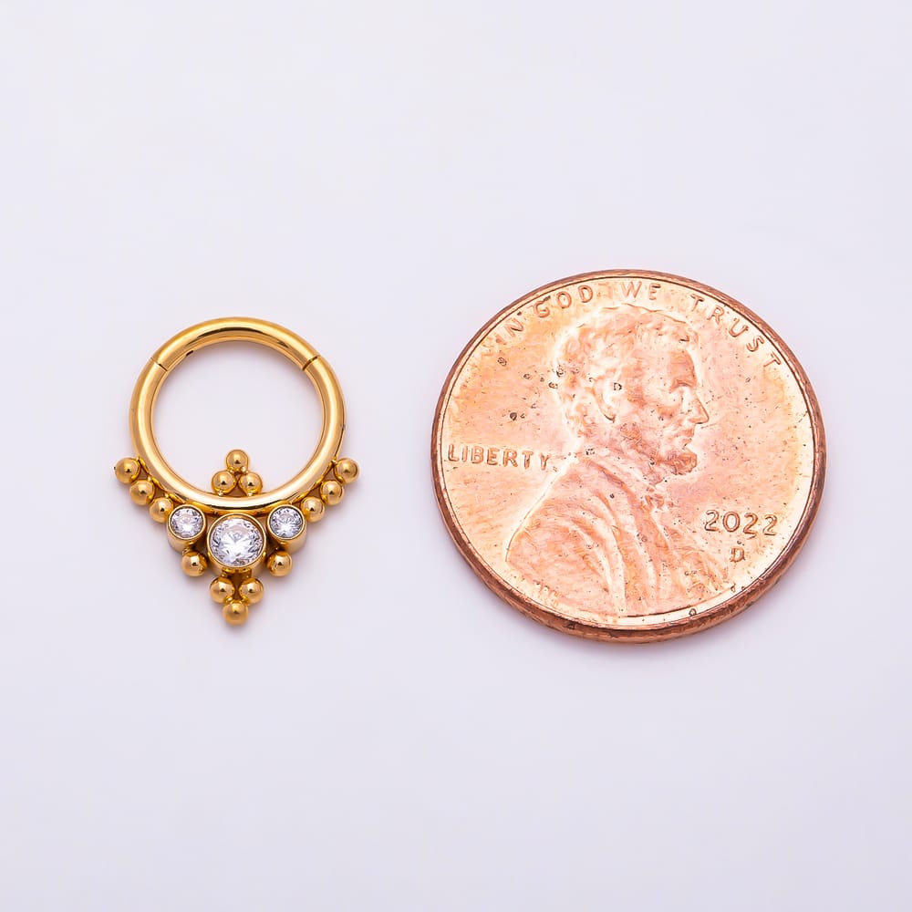 Titanium 15mm Clear CZ Round Bead Cluster Septum Cartilage Piercing Clicker in Gold & Silver | BJ-00289 BJ-00290