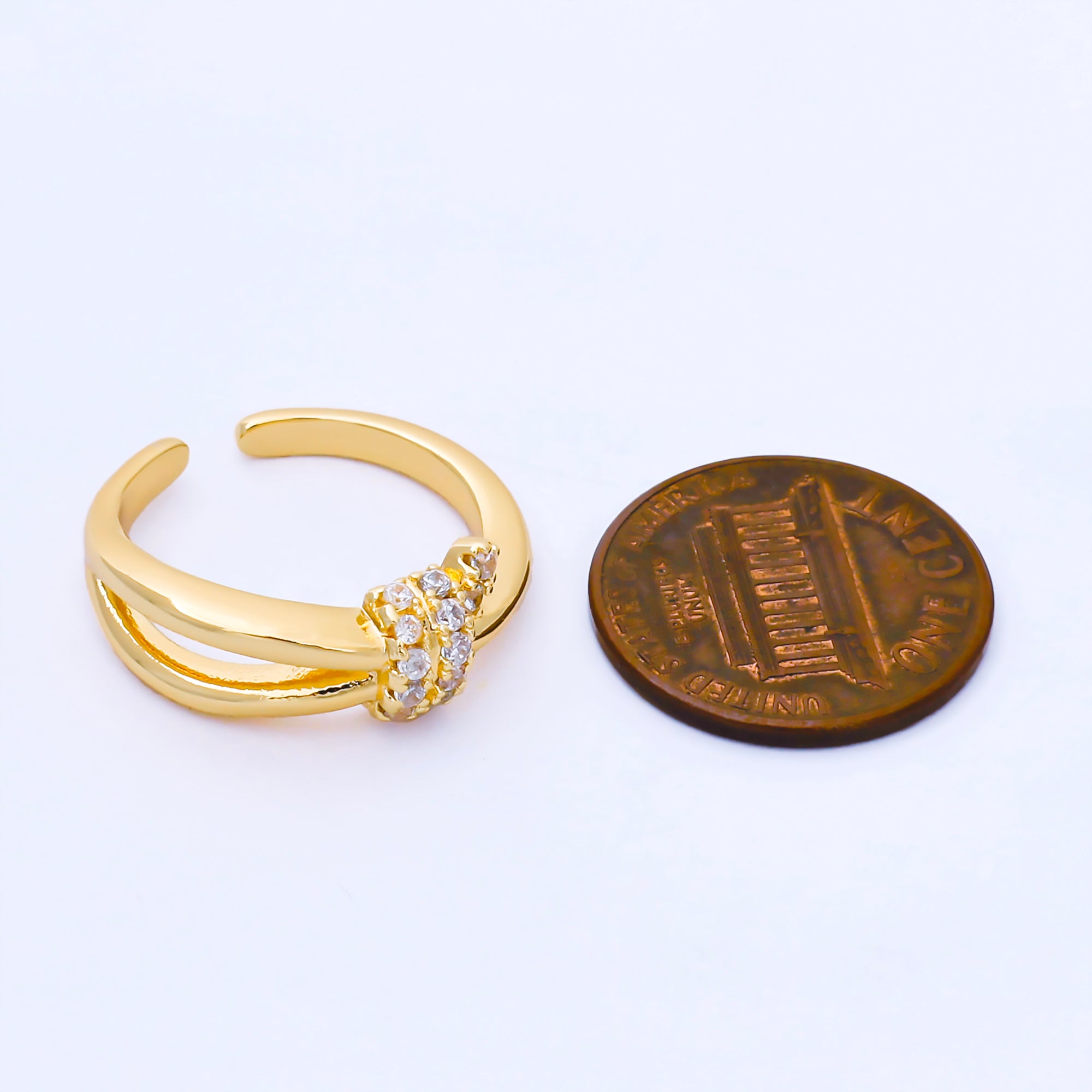 24K Gold Filled Micro Paved CZ Knot Double Band Ring | O1662
