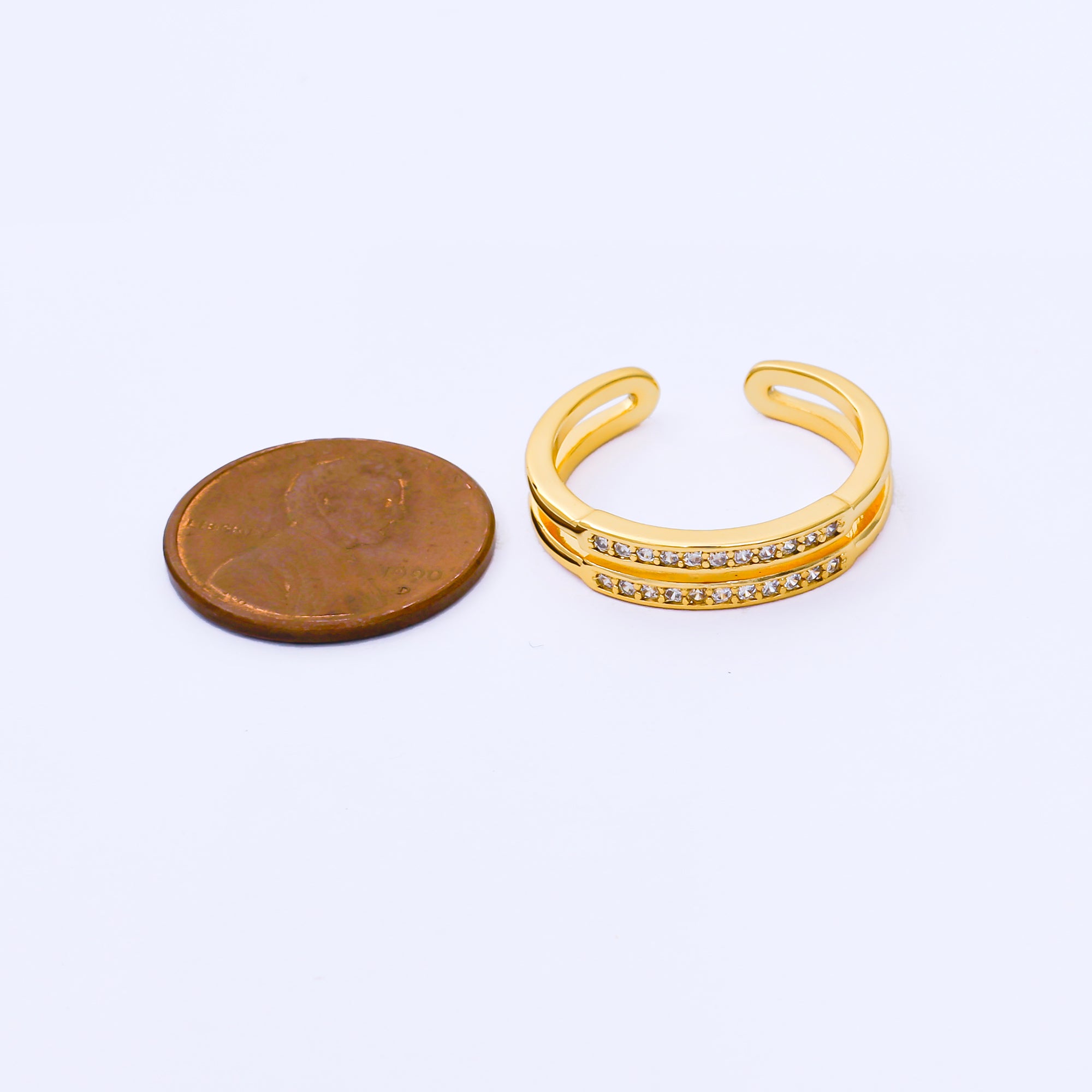24K Gold Filled Micro Paved CZ Dual Band Adjustable Ring | O2280