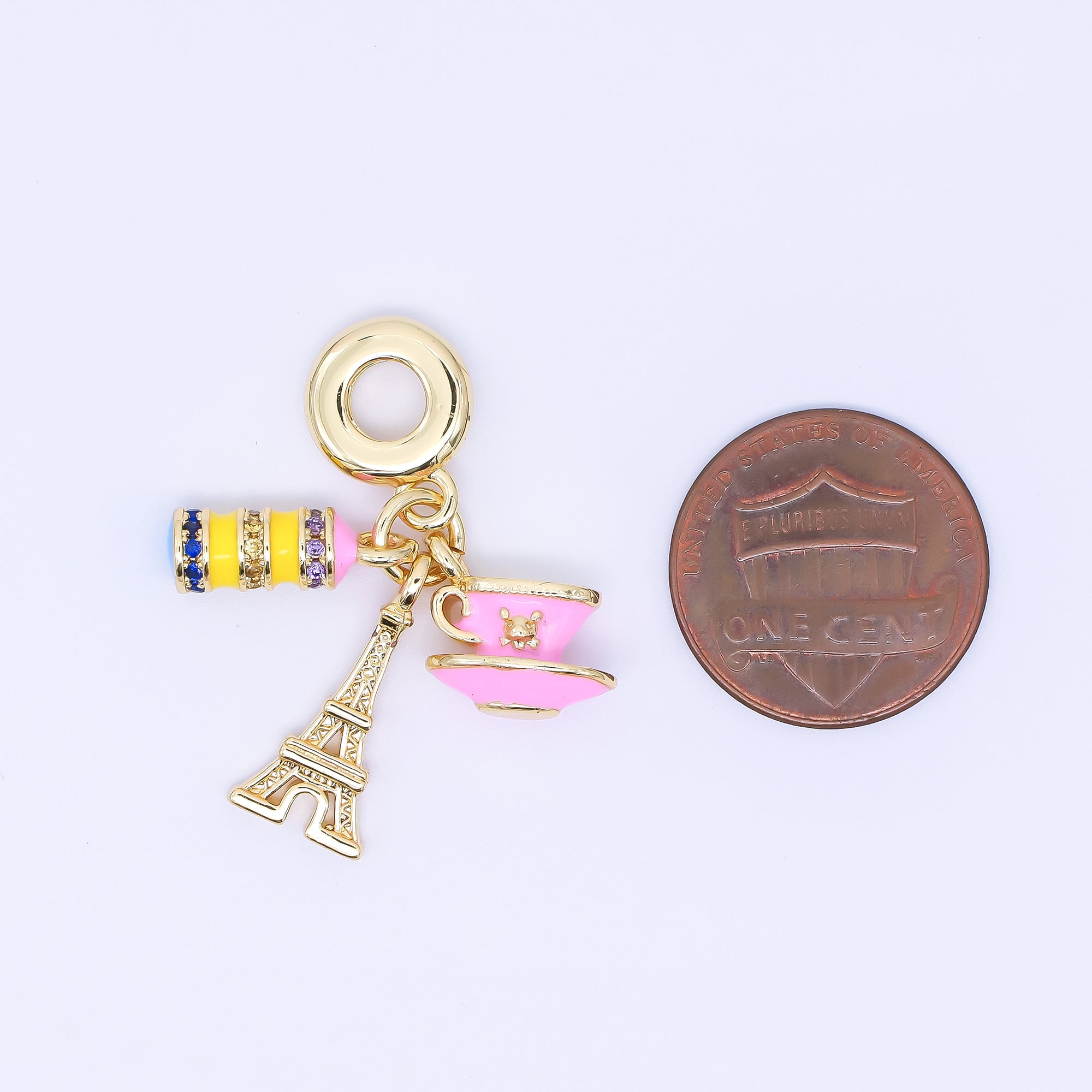 24K Gold Filled French Paris Eiffel Tower Macaroon Coffee Drop Rondelle Charm | AC1633