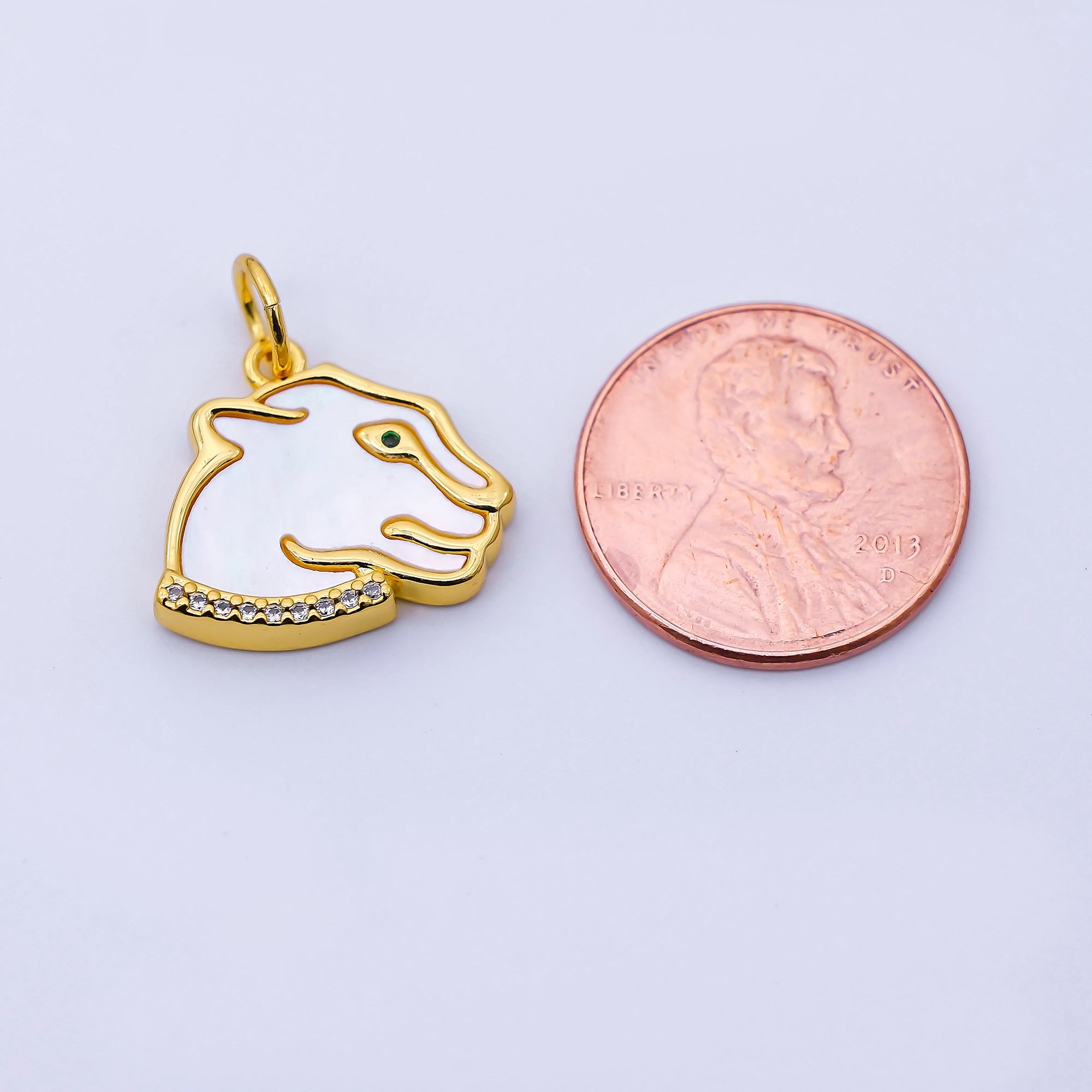 24K Gold Filled 16mm Shell Pearl CZ Micro Paved Panther Leopard Charm | C971