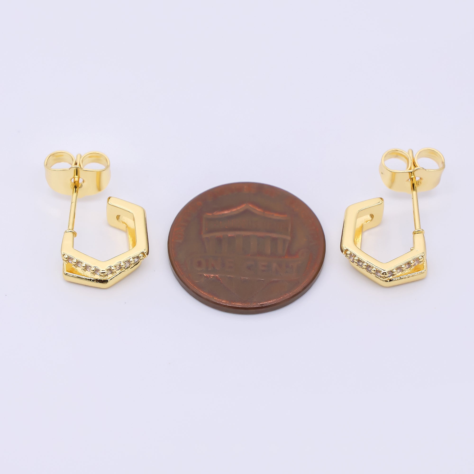 24K Gold Filled 10.5mm Micro Paved CZ Edged Claw Cartilage C-Shaped Hoops Earrings | AI462