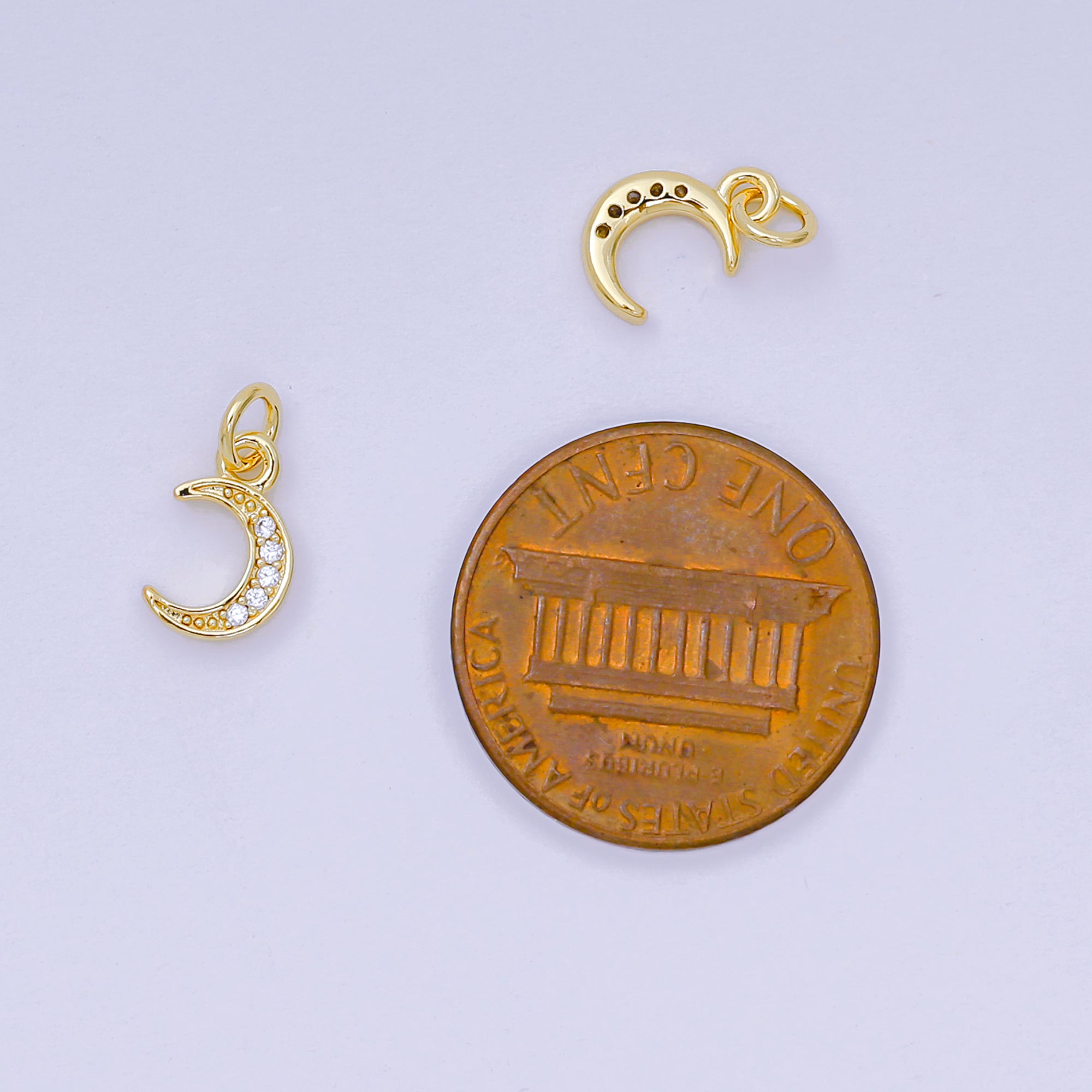 24K Gold Filled 9.5mm Micro Paved CZ Crescent Moonlight Charm | D-103