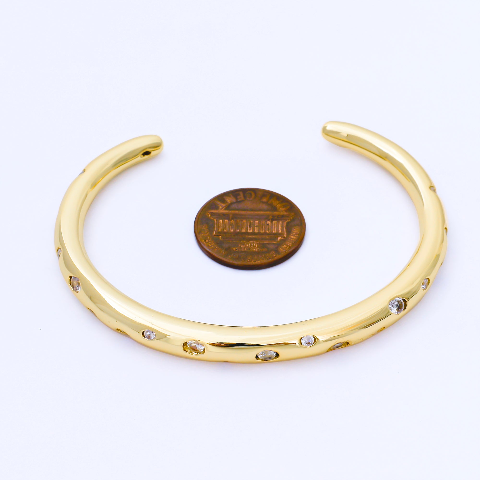 24K Gold Filled Clear CZ Dotted Cuff Bracelet | WA-1691