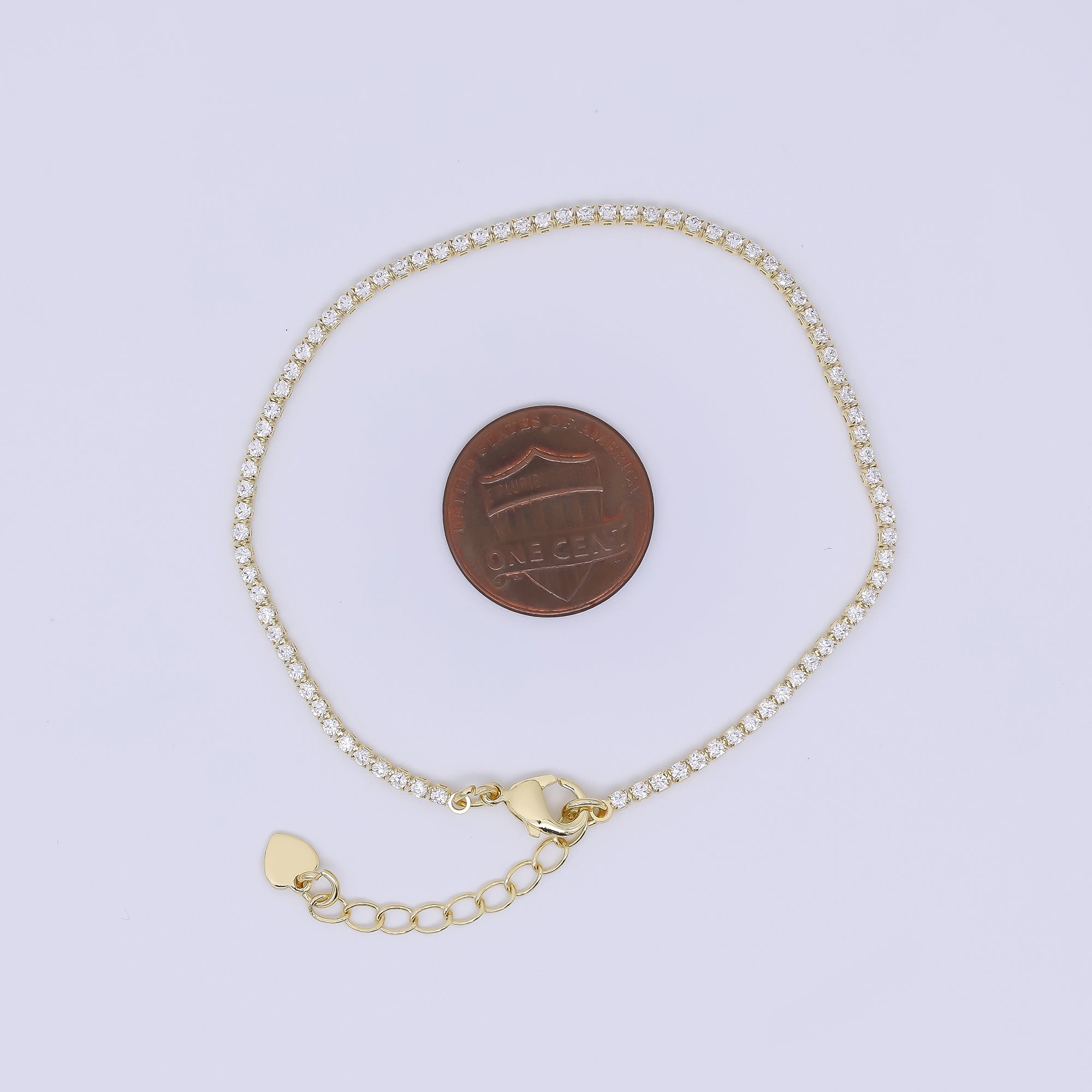 24K Gold Filled 1.7mm Clear CZ Tennis Bracelet Chain 7 Inch w. Extender | WA-1633