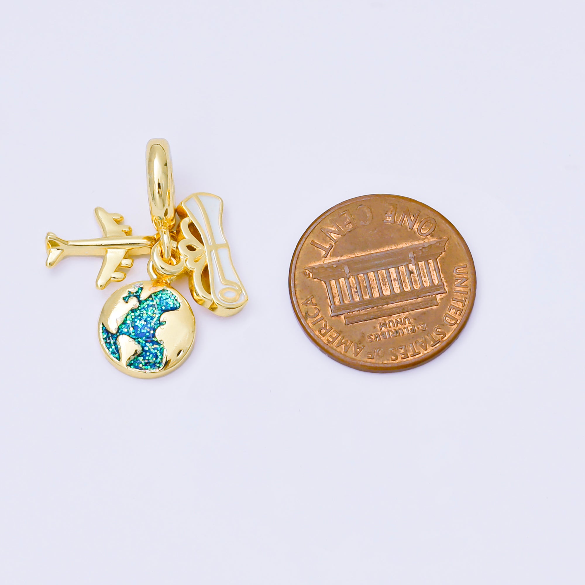 24K Gold Filled 14mm Airplane Globe World Map Drop Rondelle Charm | AC1634