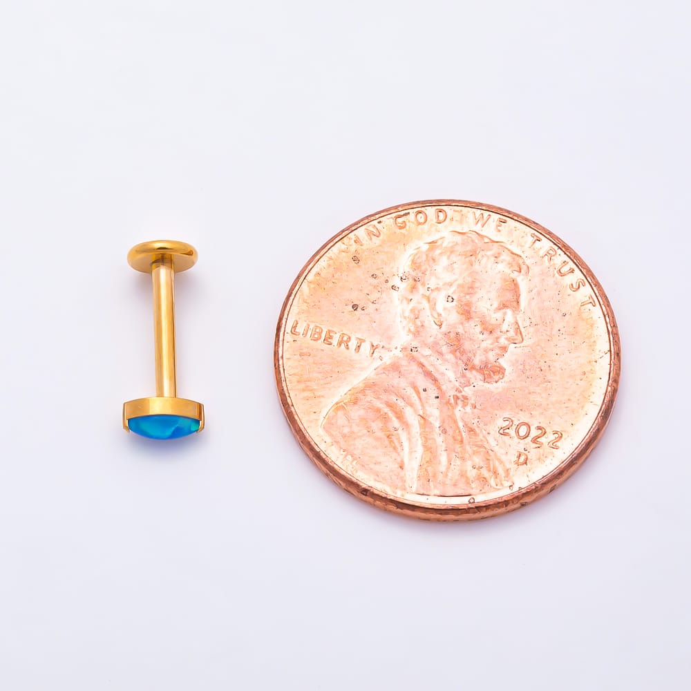 Titanium 4mm Blue Opal Marquise Cartilage Piercing Flat Back Stud in Gold & Silver | BJ-00273 BJ-00274
