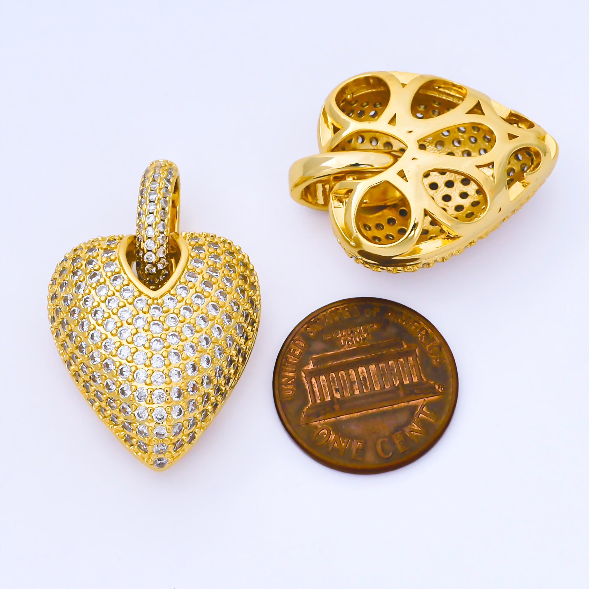 24K Gold Filled 25mm Micro Paved CZ Chubby Heart Pendant | AA1661