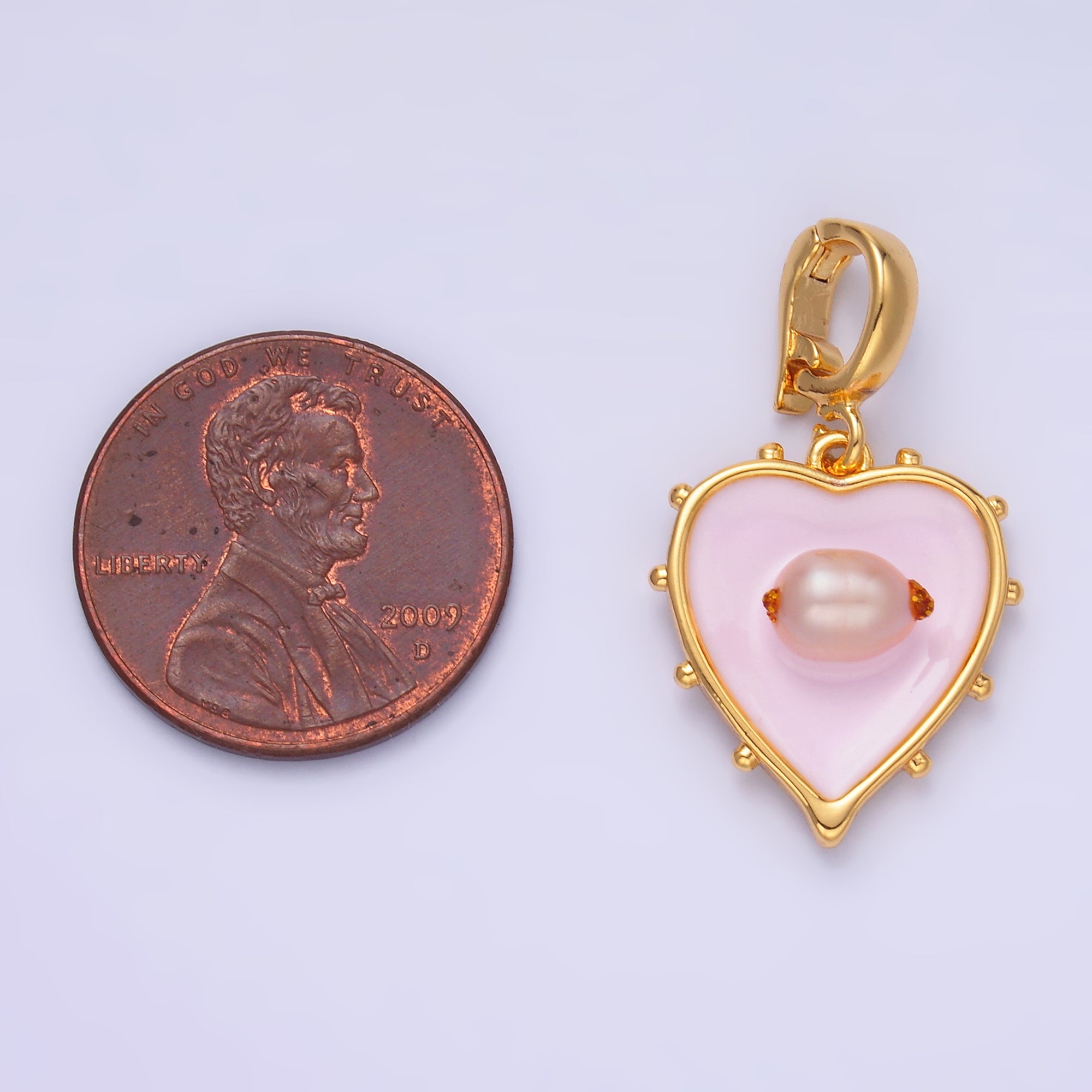 24K Gold Filled Pink Heart Enamel Charm with Snap Bail Pendant | AA-1463
