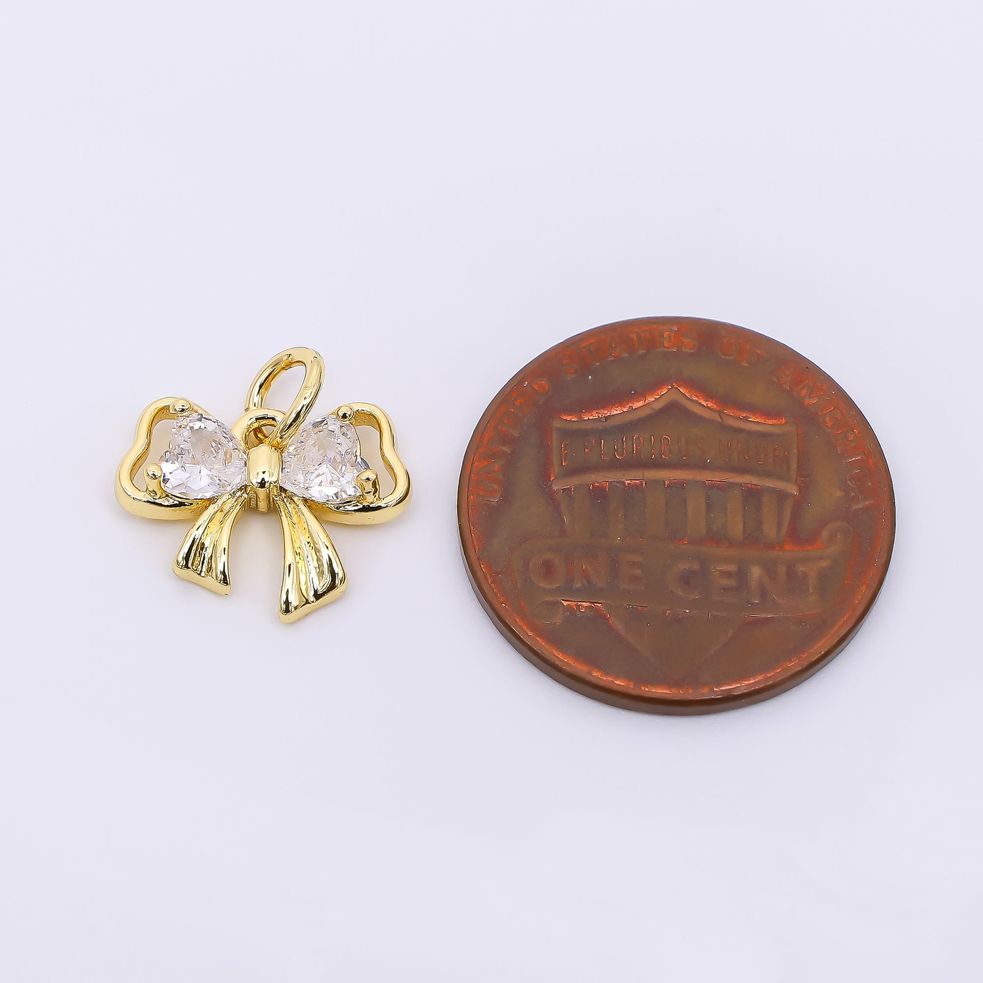 24K Gold Filled 10mm Heart-Shaped CZ Dainty Bow Tie Charm | AJ-503