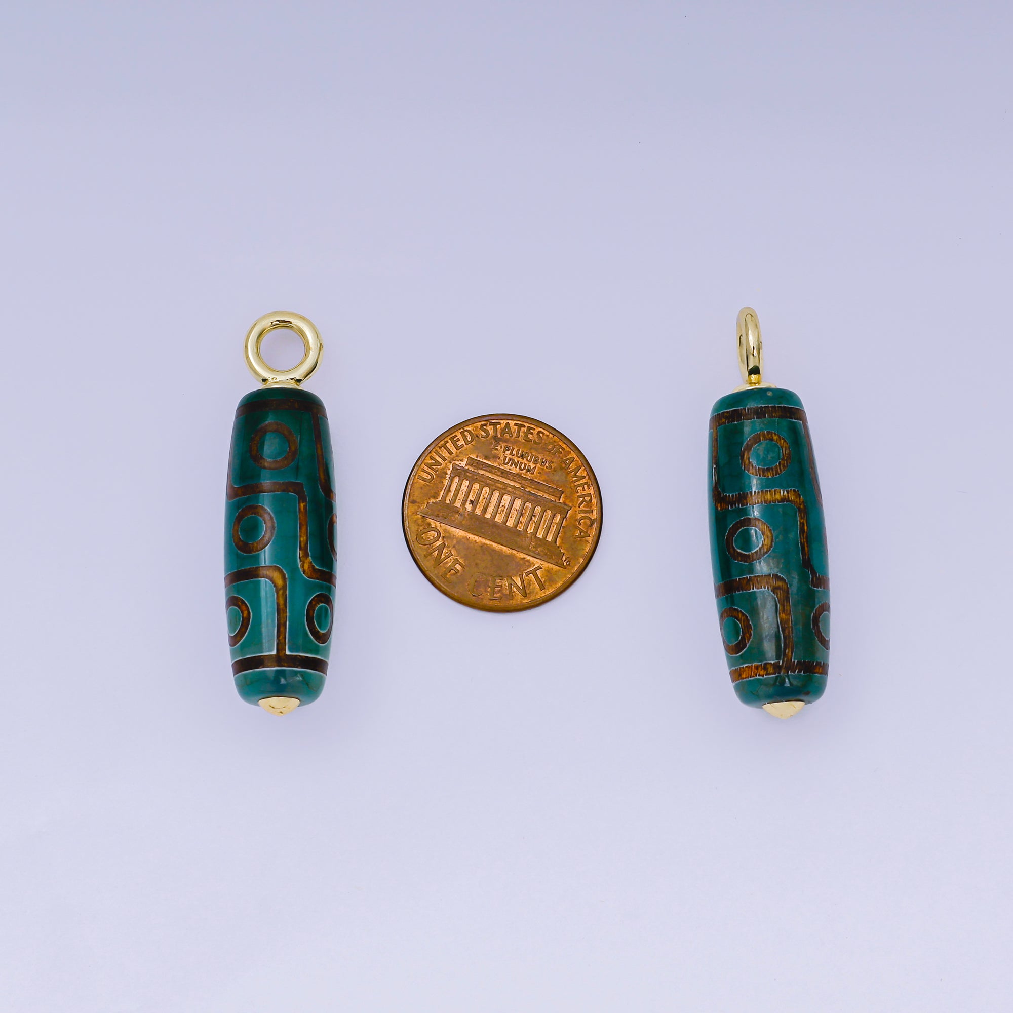 24K Gold Filled 38mm Green Agate Gemstone Tibetan Style Long Bar Tube Charm | AF1298